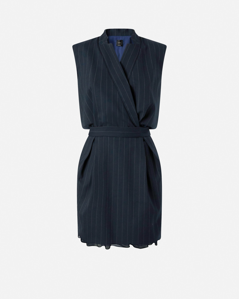 SLEEVELESS SHORT DRESS IN PINSTRIPE POLY WOOL 1