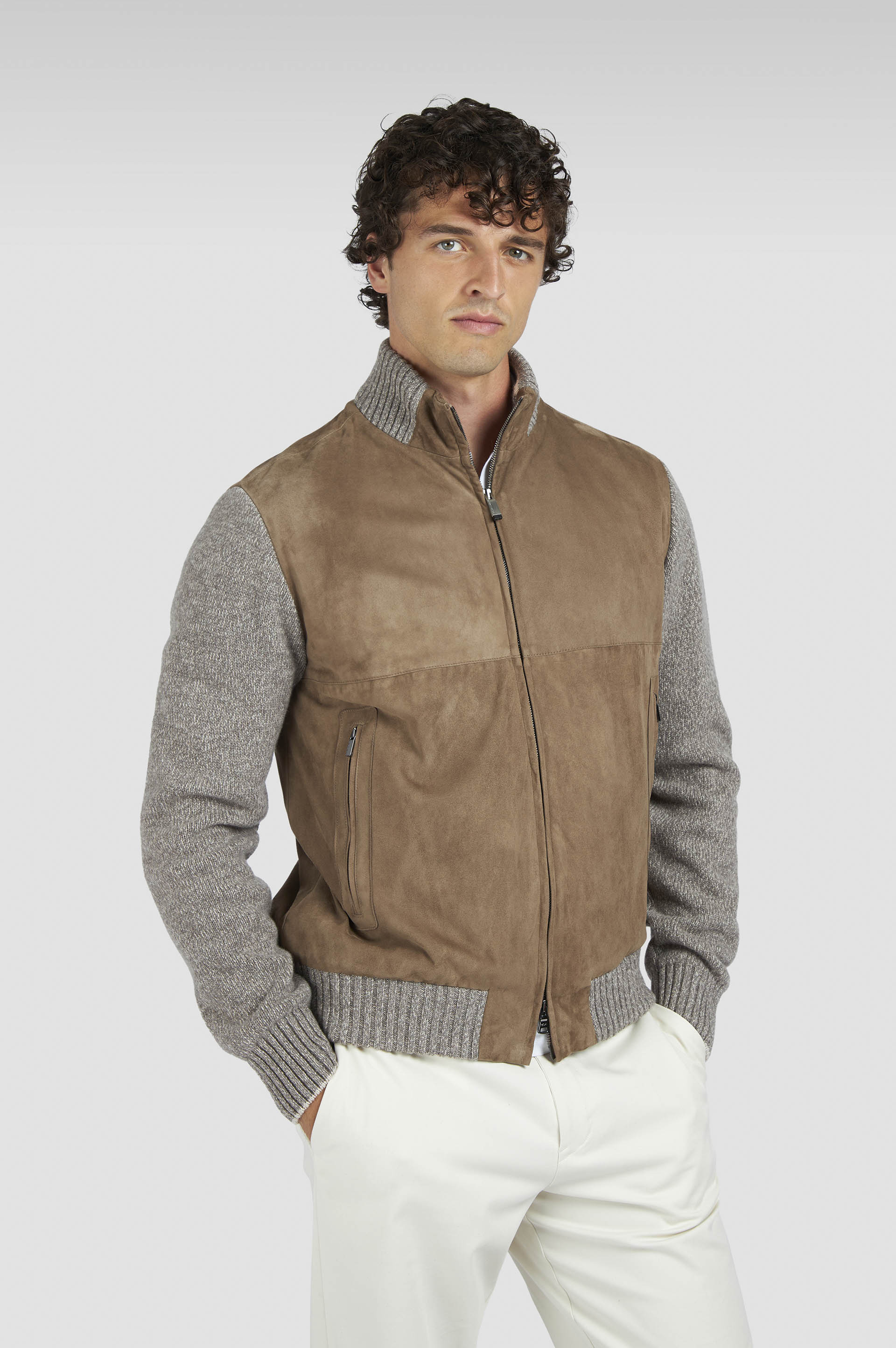 HYBRID ZIP-UP CARIDGAN IN SUEDE, WOOL AND CASHMERE - 6