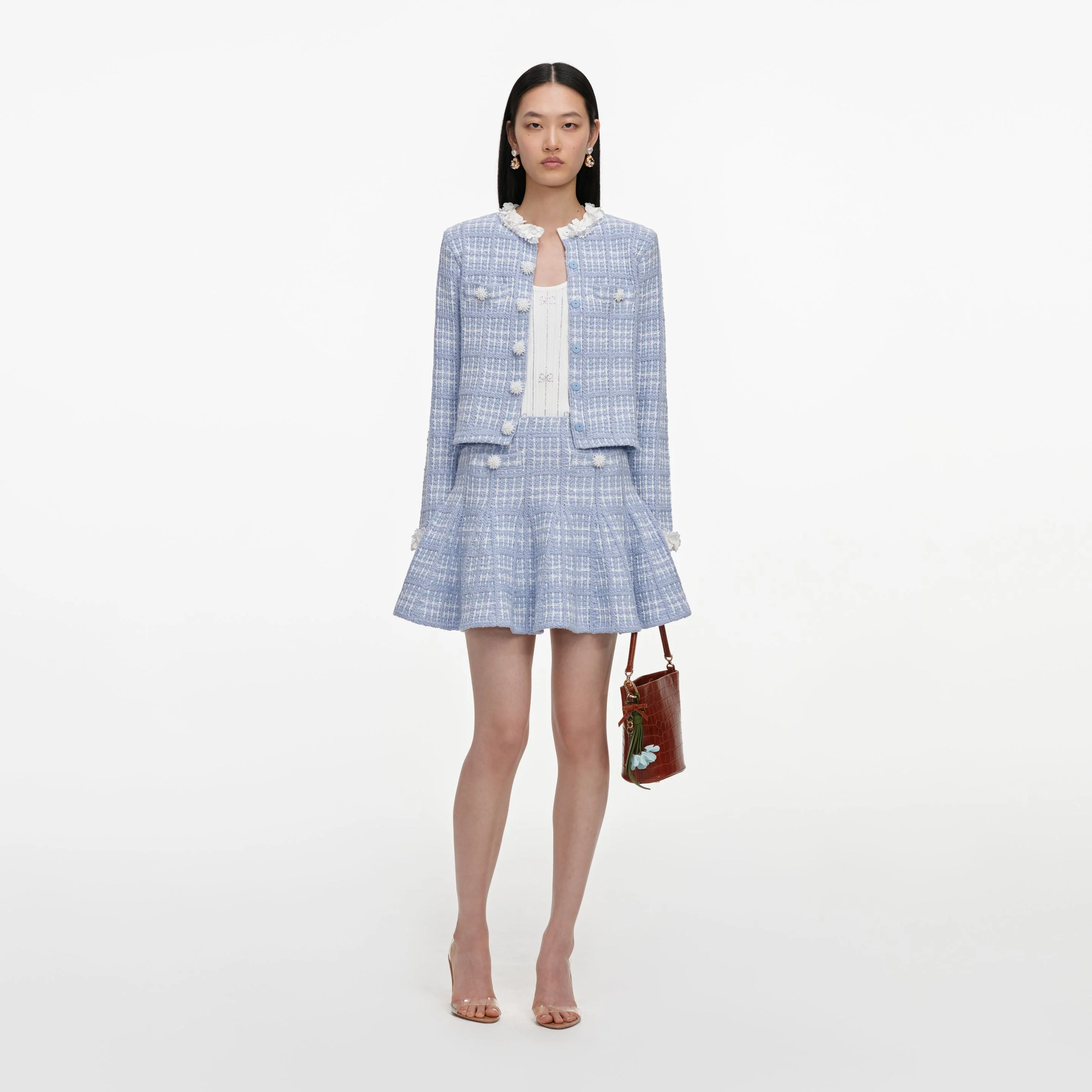 Blue Check Knit Mini Skirt - 1