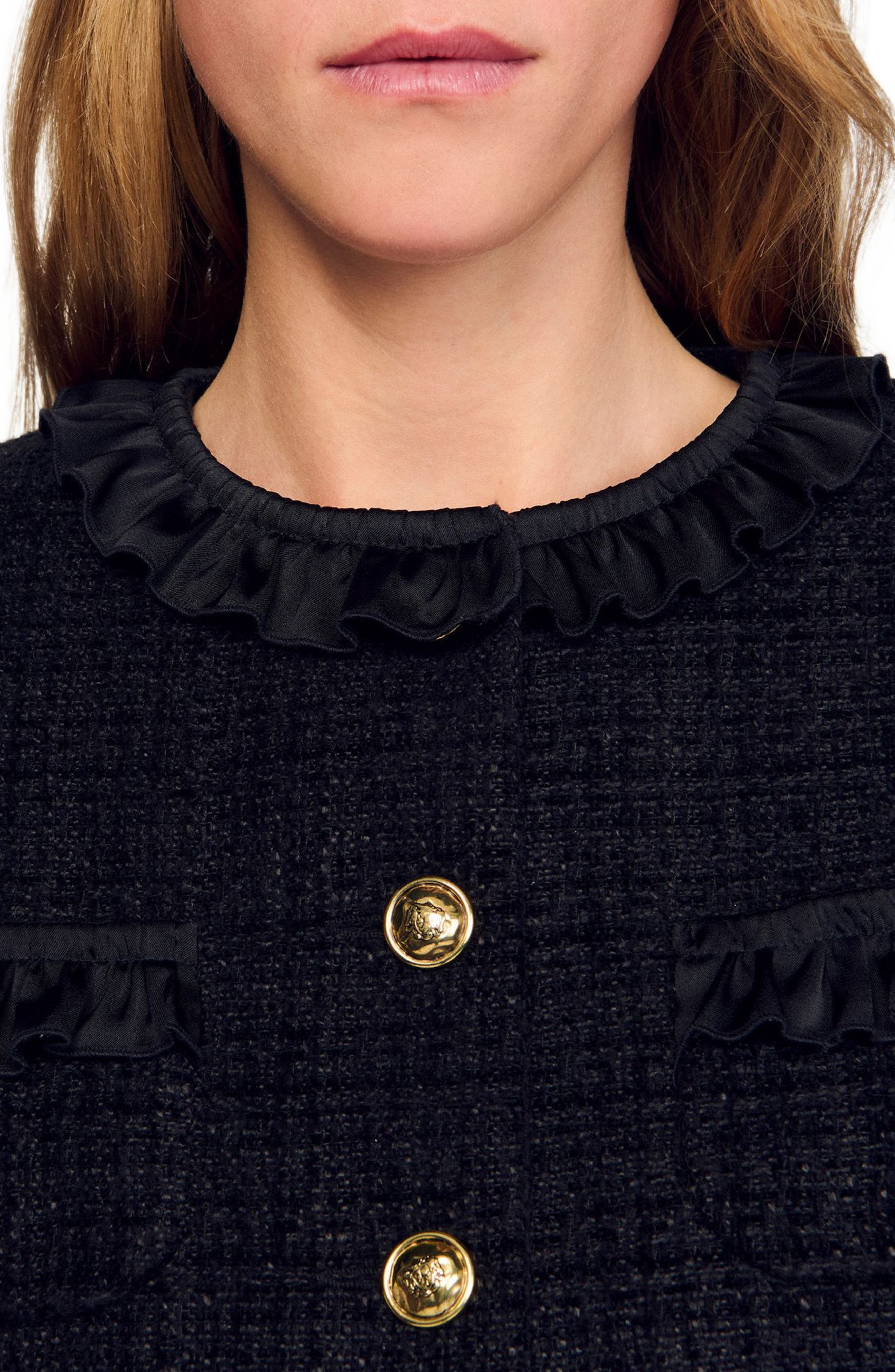 SANDRO Ruffled tweed jacket in Black at Nordstrom - 5