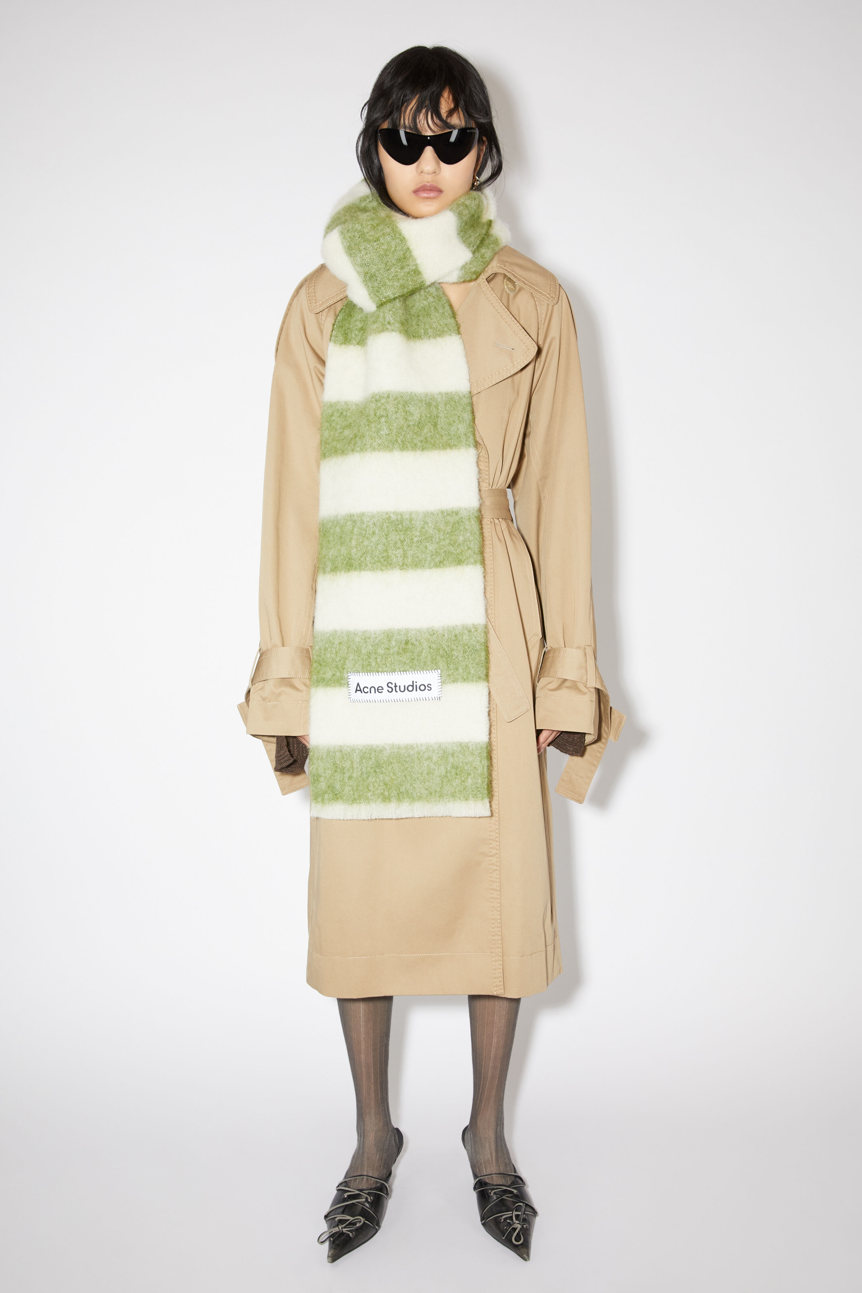 Wool-blend stripe scarf - Olive green/white - 2