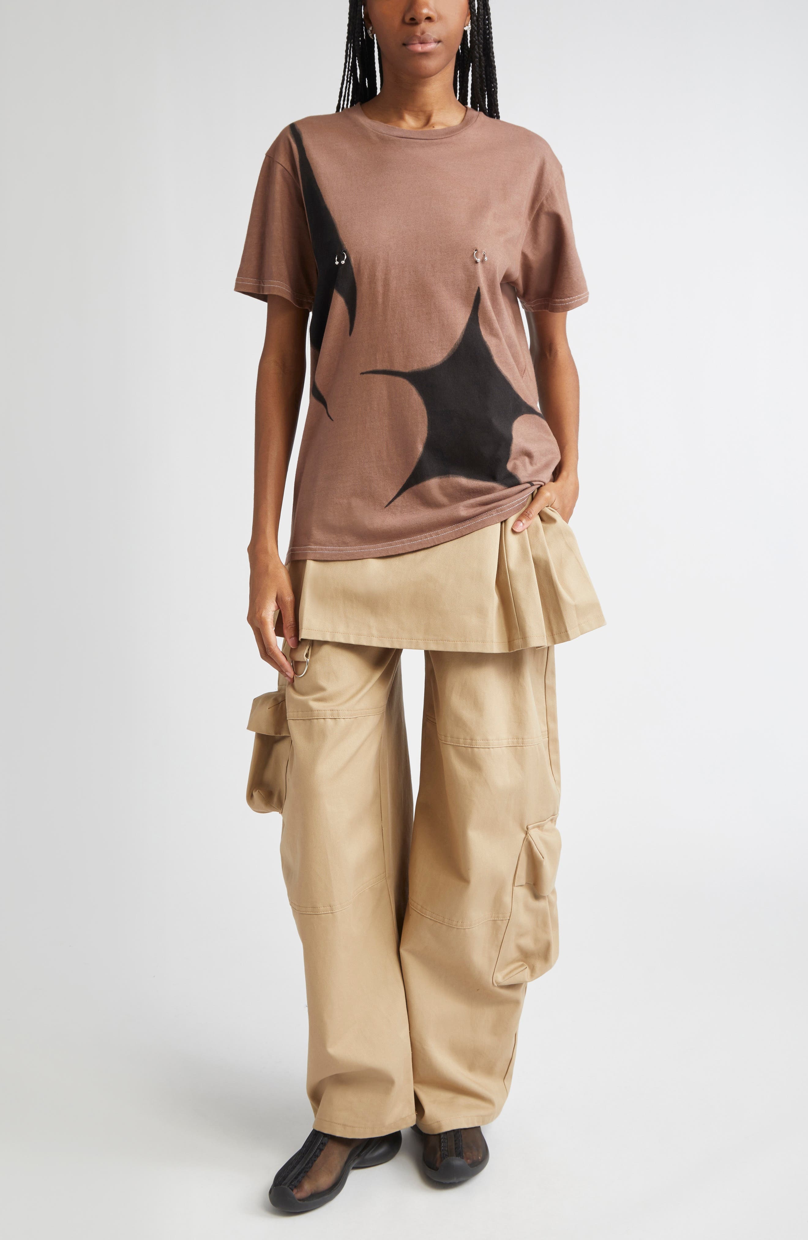 Collina Strada Lawn Plaid Skirt Overlay Cargo Pants in Khaki at Nordstrom - 2