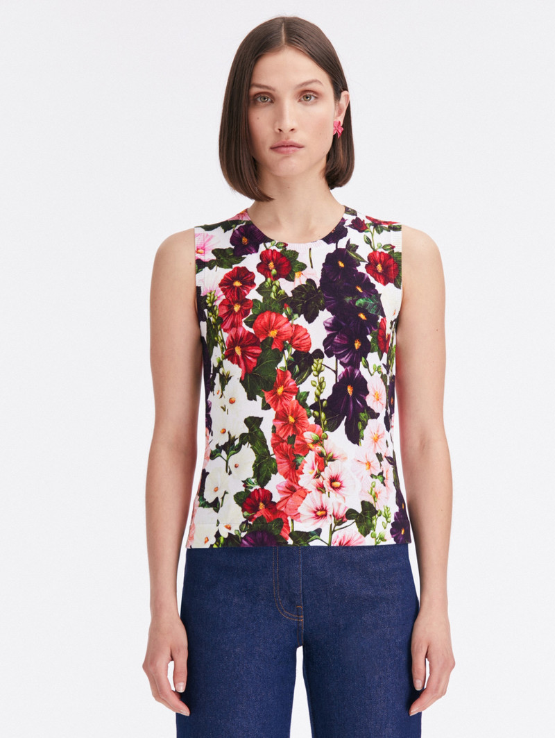 HOLLYHOCKS PRINTED TANK 1