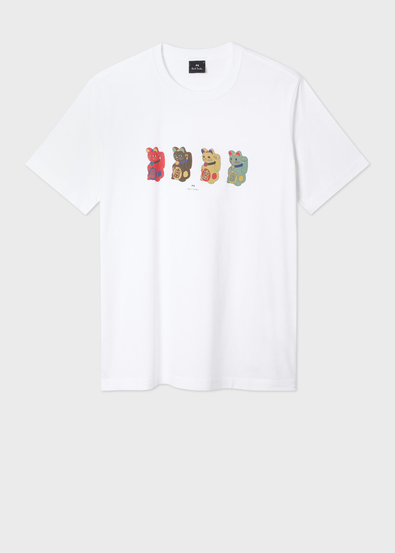White 'Lucky Cats' Print T-Shirt 1