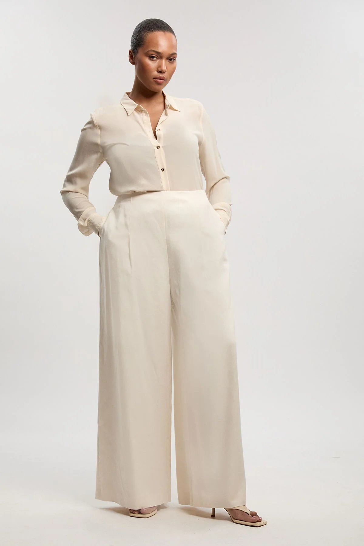 Plus Size Tailored Linen Wide Leg Trouser - 1