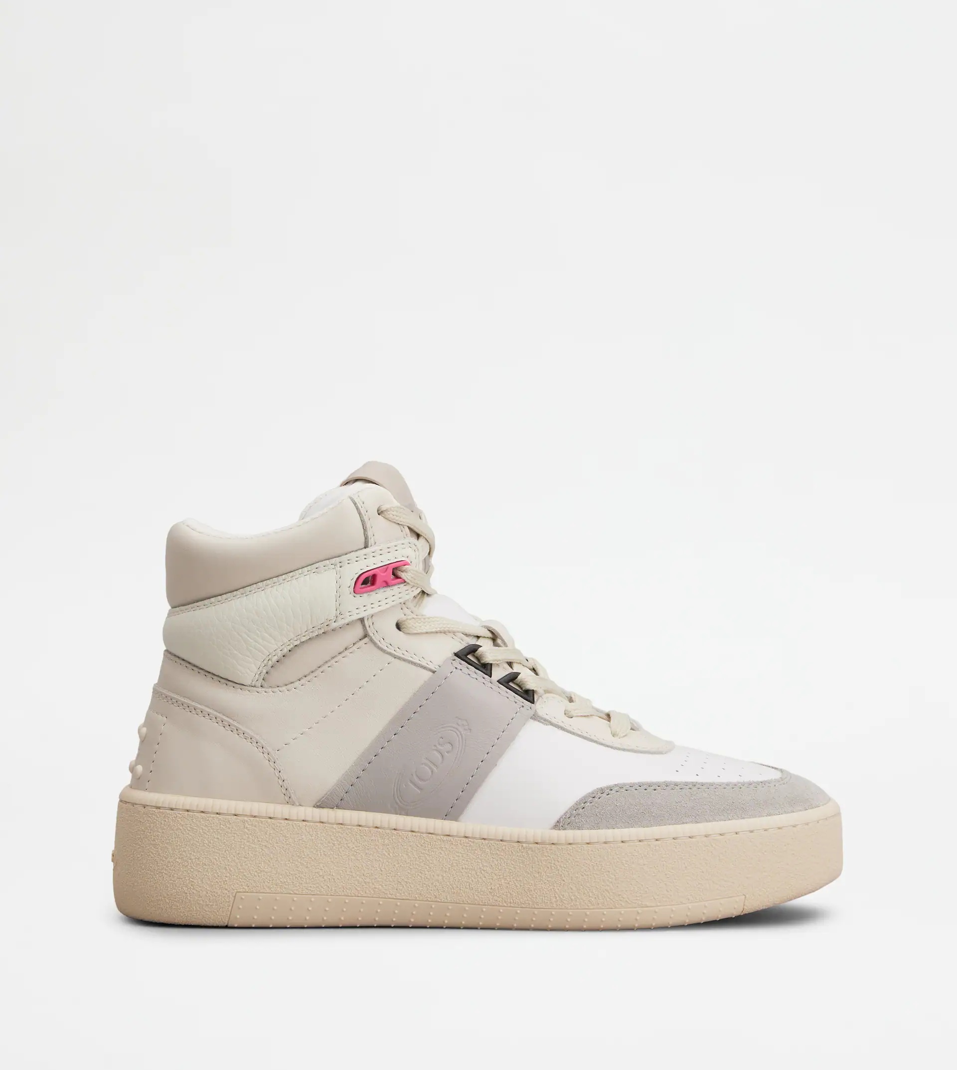 HIGH-TOP PLATFORM SNEAKERS IN LEATHER - GREY, BEIGE, WHITE - 1