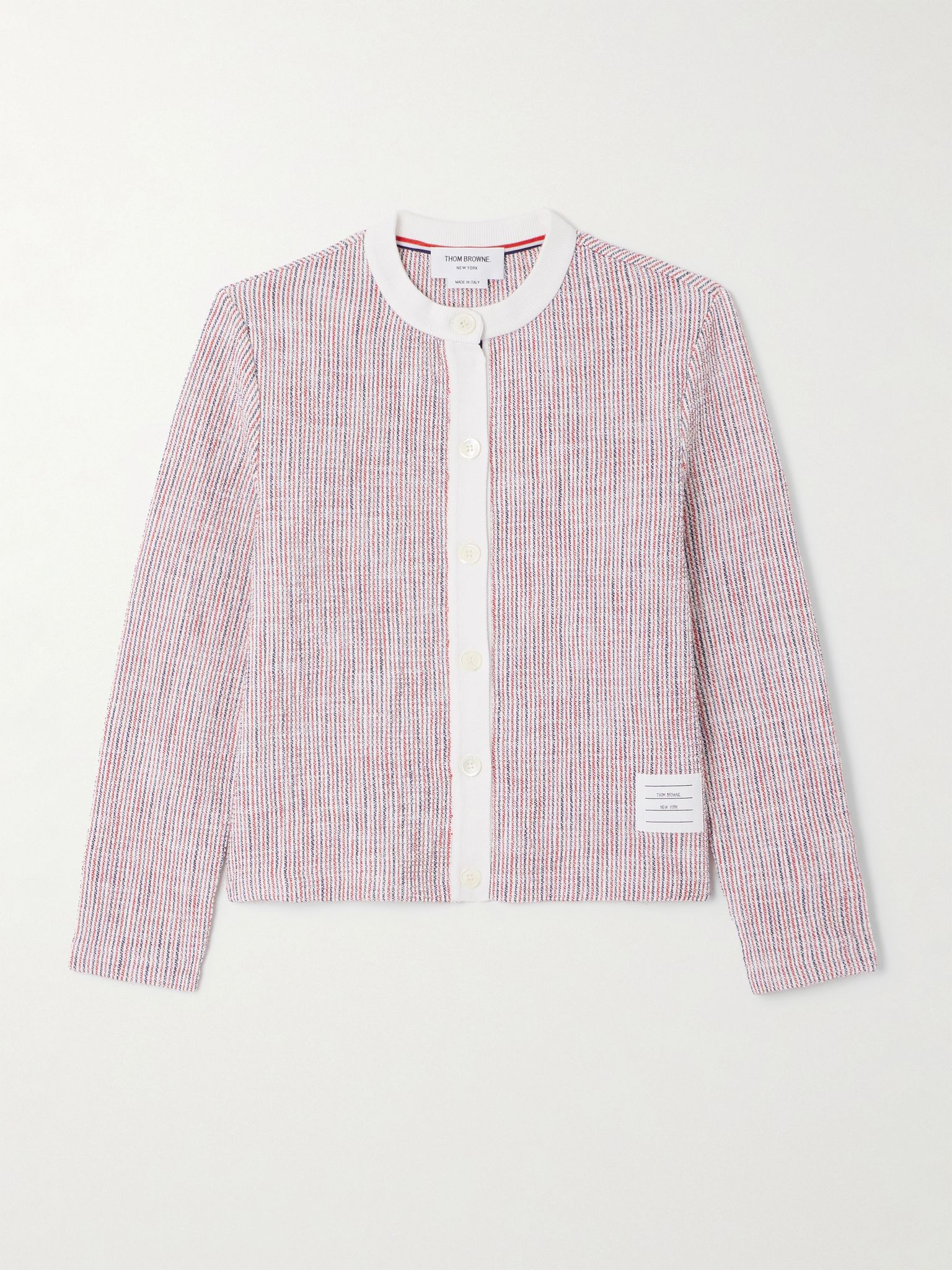 Striped cotton-blend tweed cardigan Pink - 1