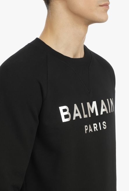 Black eco-designed cotton sweatshirt with silver Balmain logo print - 6