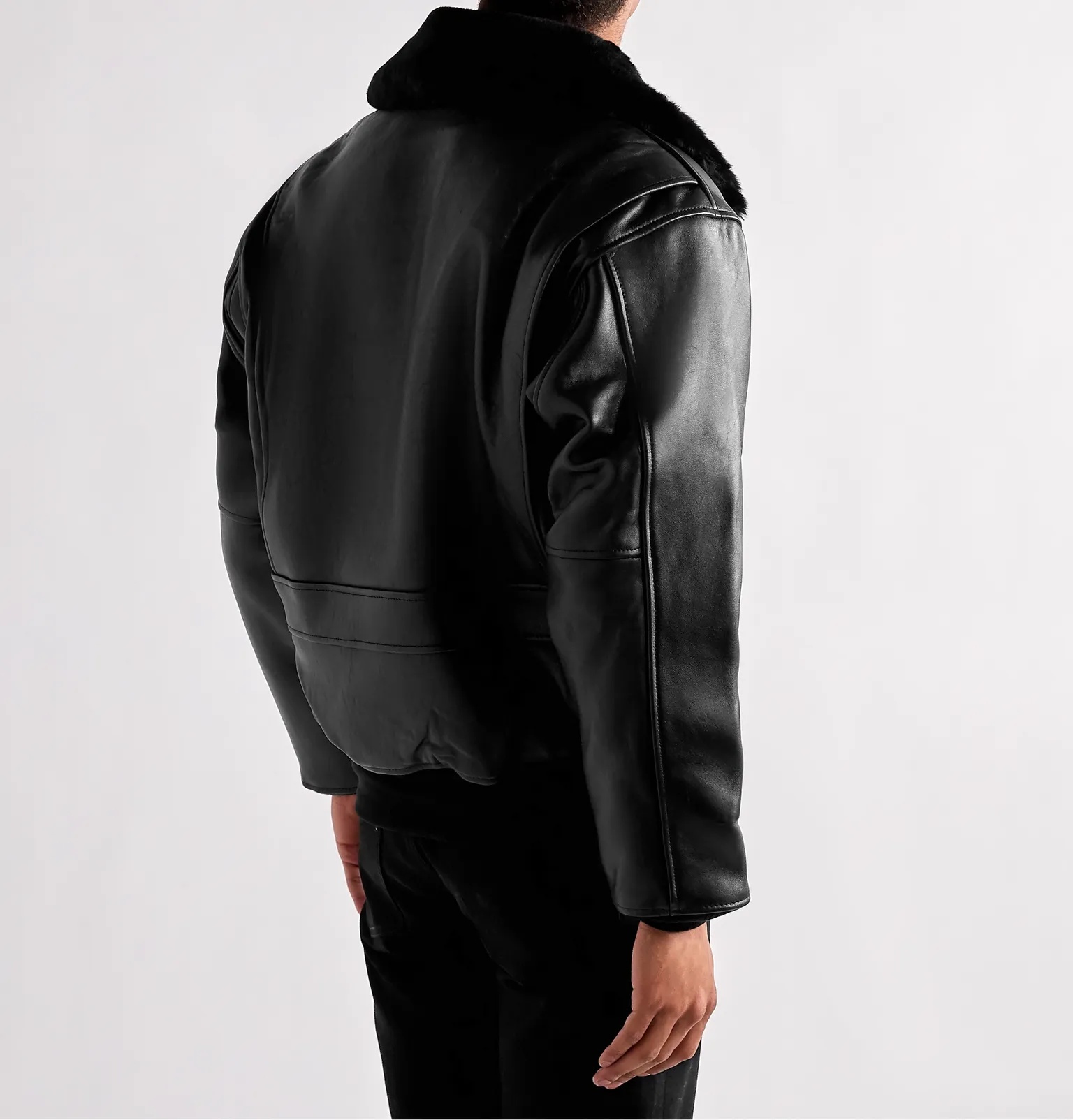 G-1 Shearling-Trimmed Leather Bomber Jacket - 4