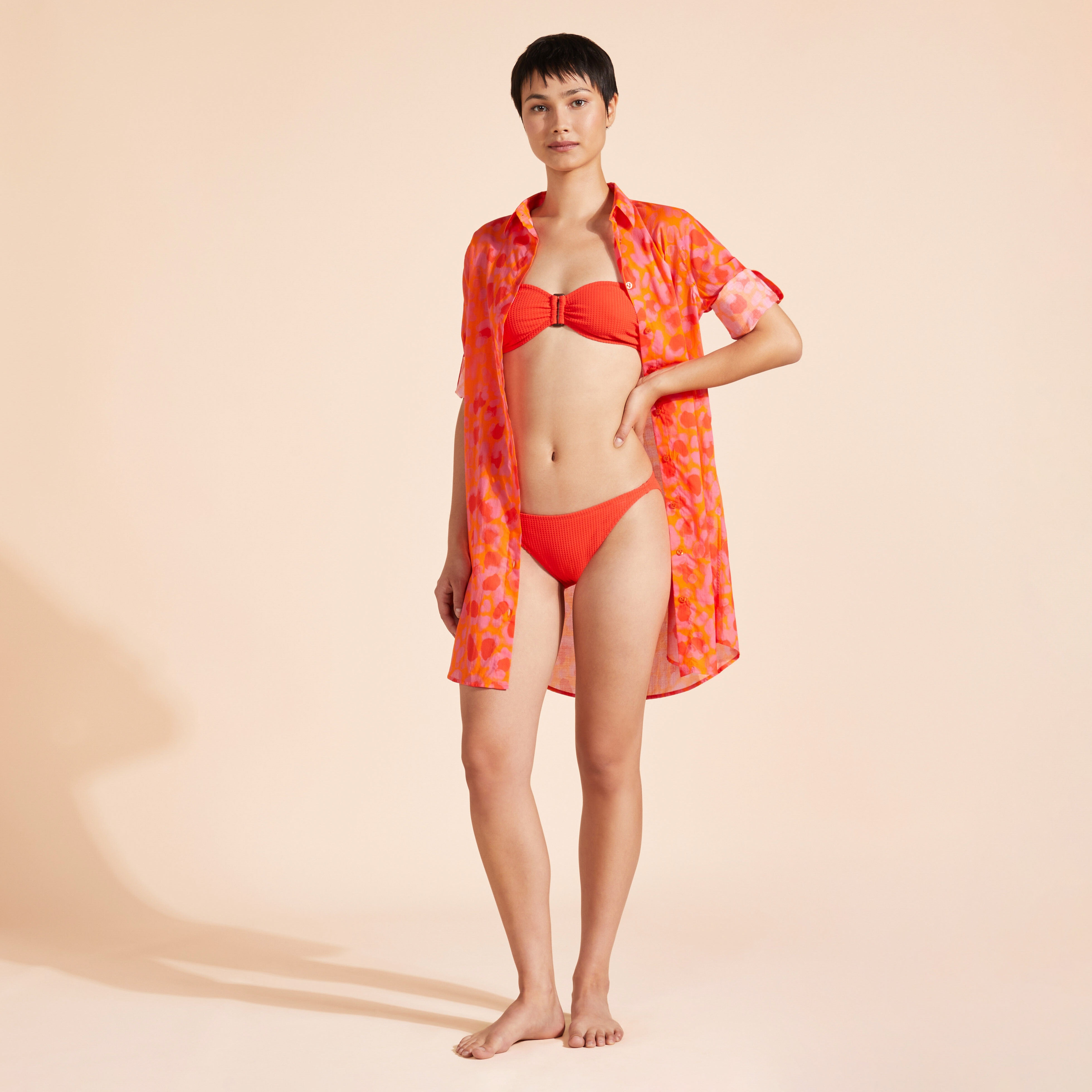 Women Ring Bandeau Bikini Top Jacquard Vichy - 4