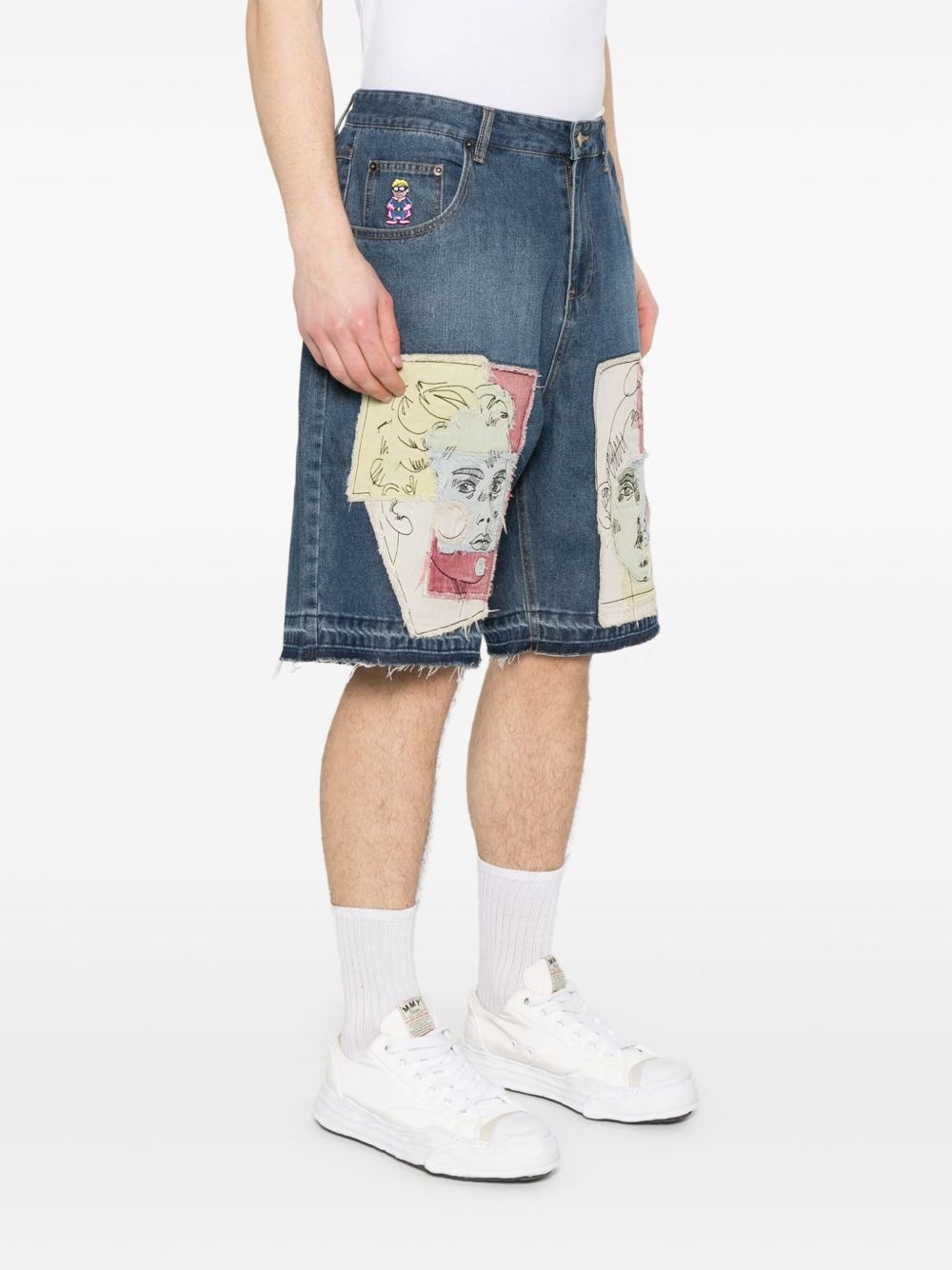 patchwork denim shorts - 3