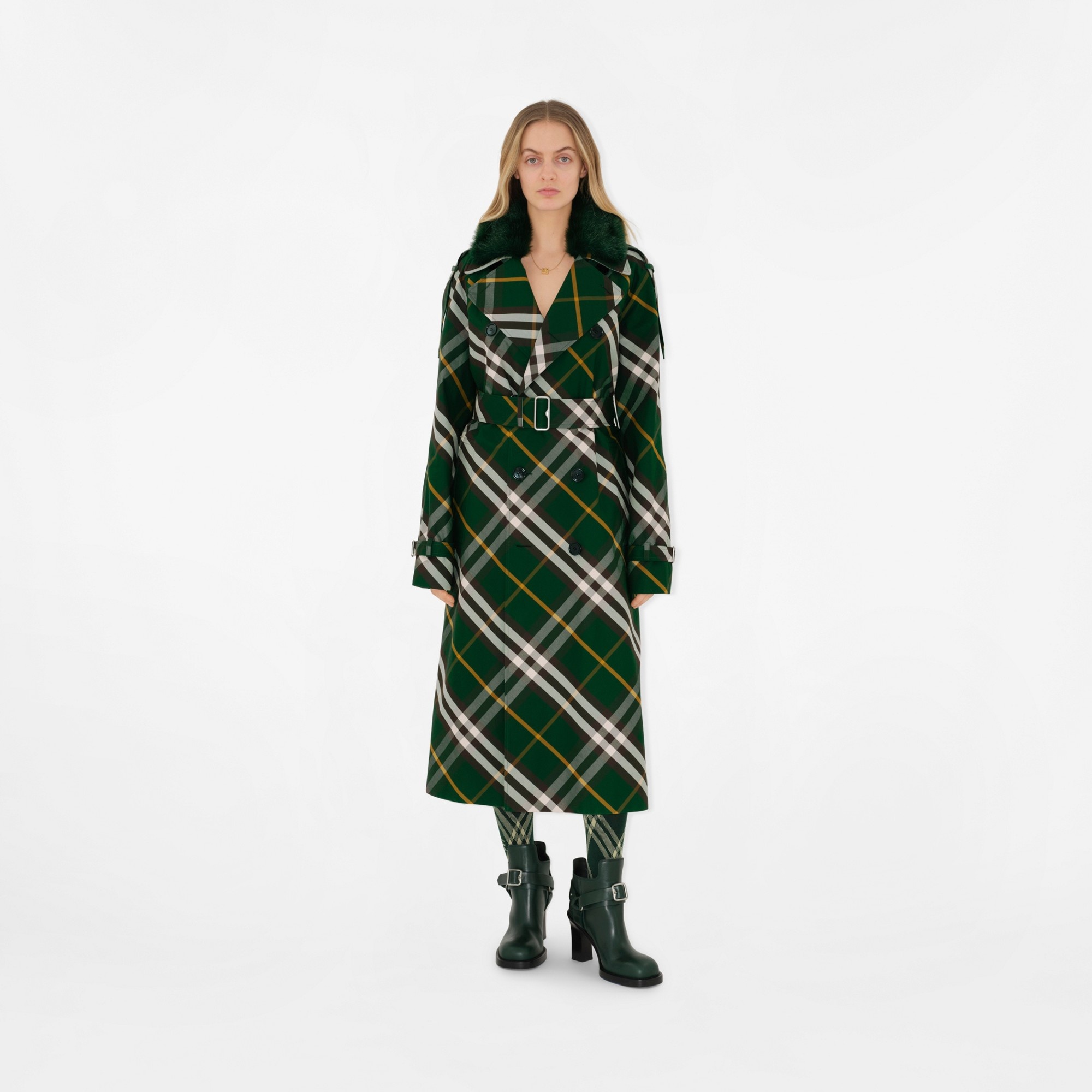 Long Check Gabardine Trench Coat - 2