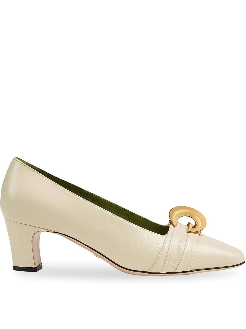 Leather mid-heel pump with half moon GG - 1