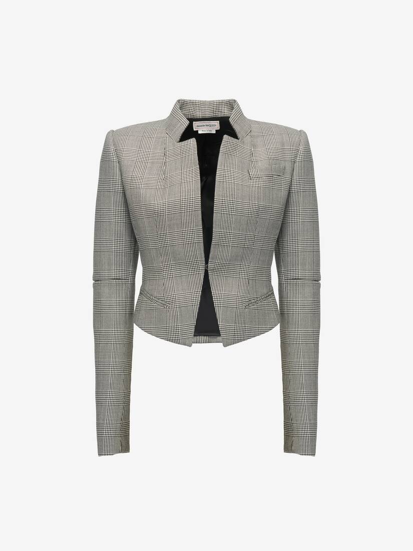 Women's Prince Of Wales Slashed Fitted Jacket in Black/ivory - 2