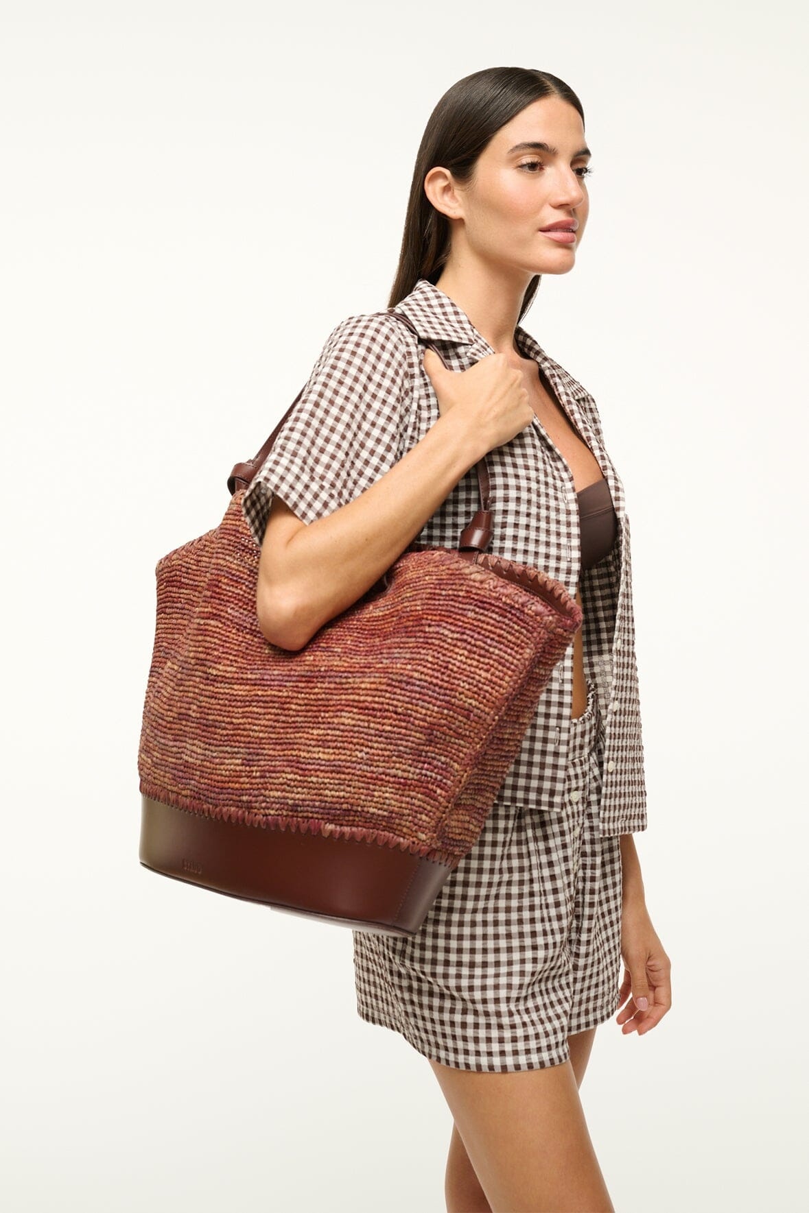 STAUD SQUILLO RAFFIA TOTE MAHOGANY - 2