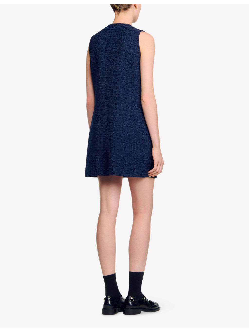 Flap-Pocket Sleeveless Tweed Mini Dress - 4