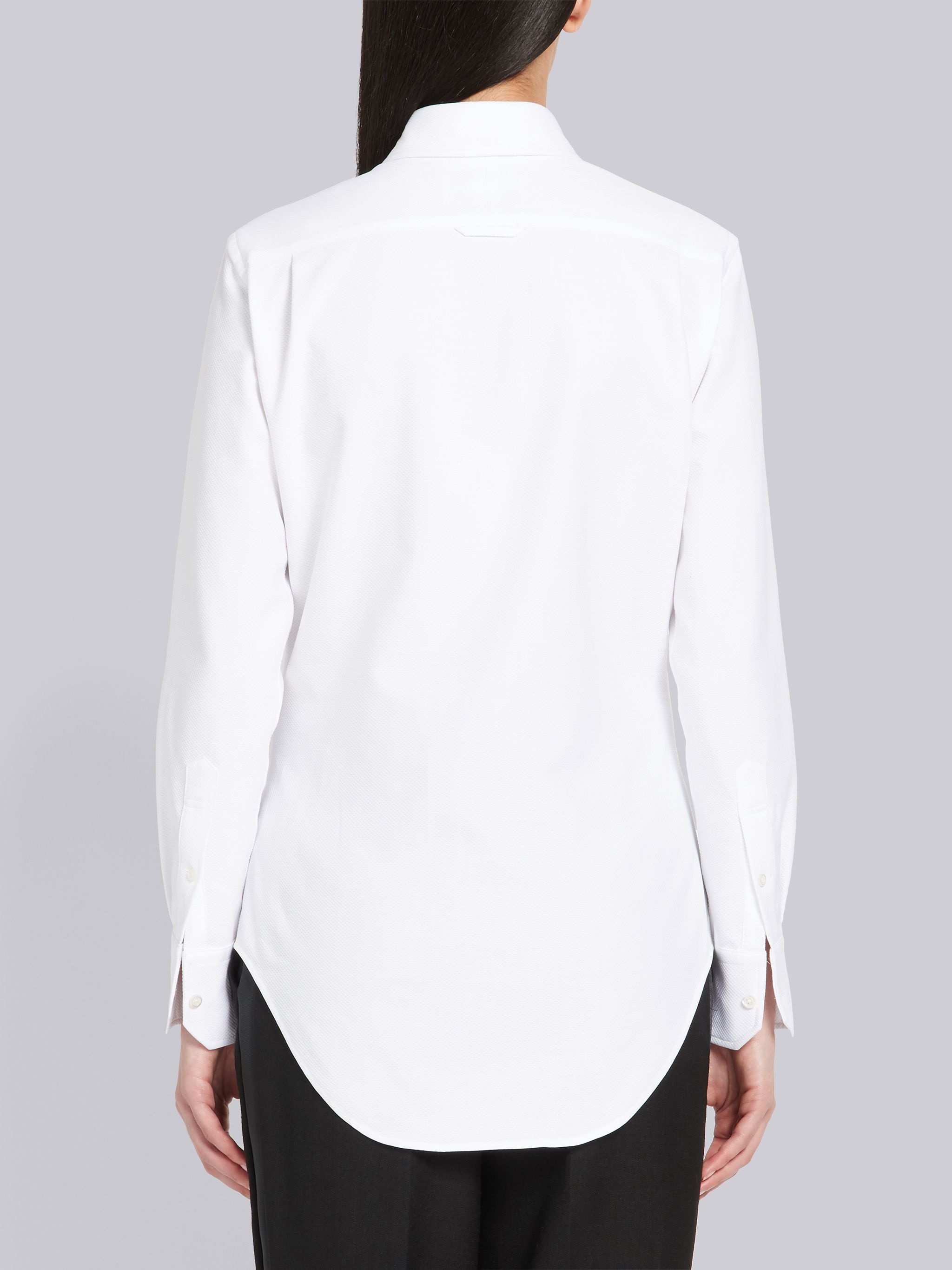 White Pique Trompe L'oeil Bow Tie Button Down Shirt - 4