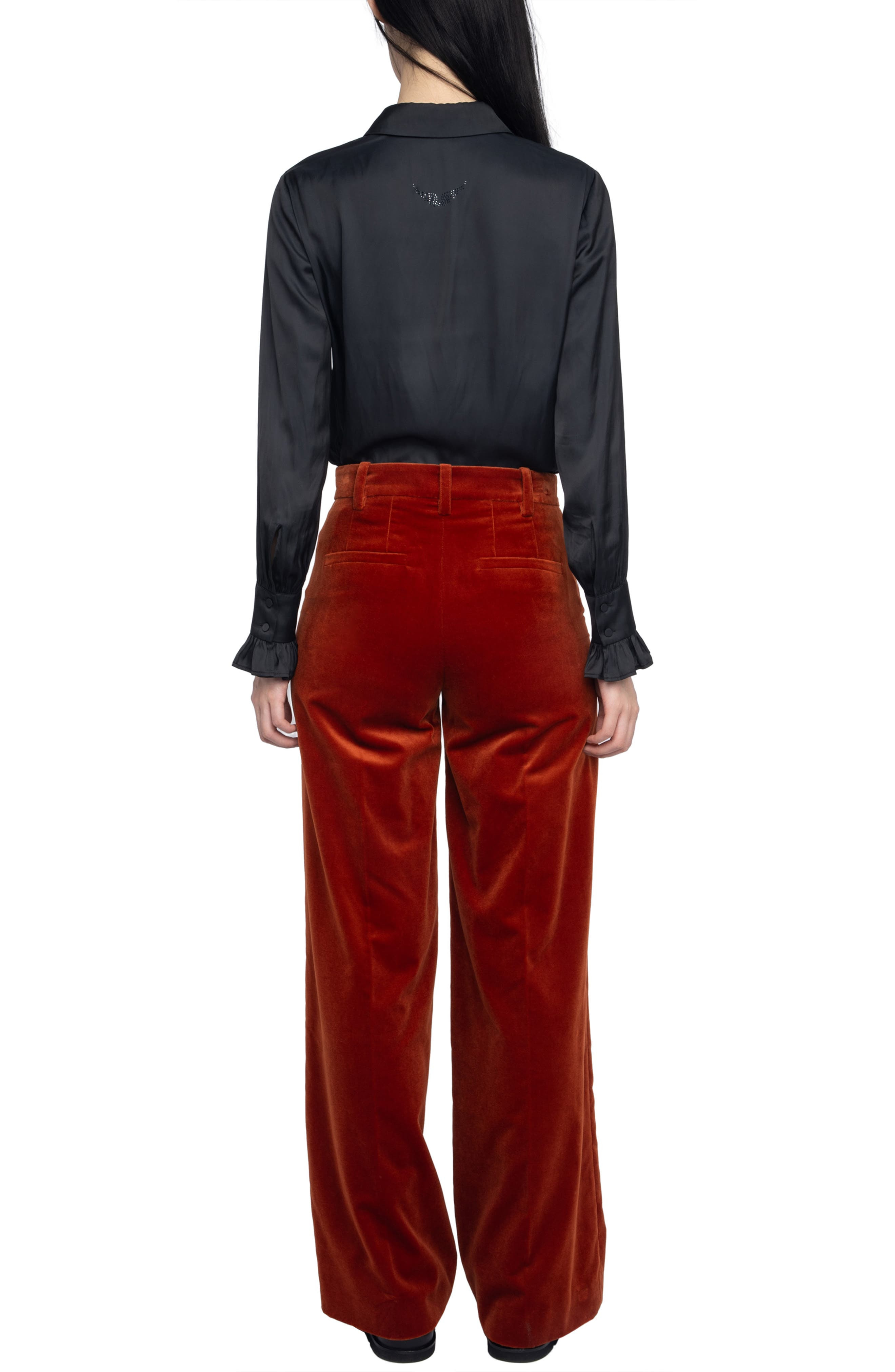 Zadig & Voltaire Panol Flare Velveteen Boot Cut Pants in Burn at Nordstrom - 6