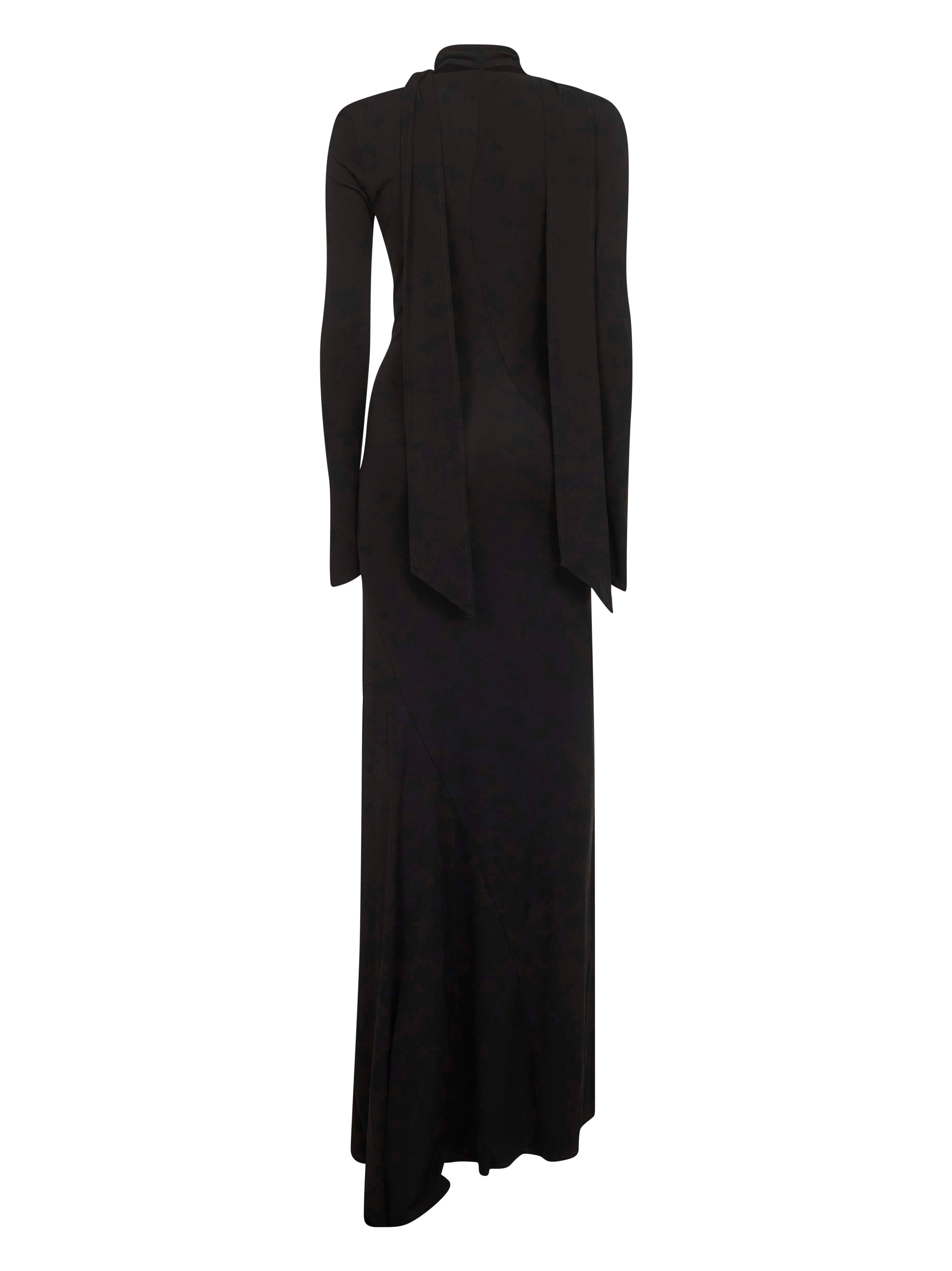 Black viscose crepe long dress - 2