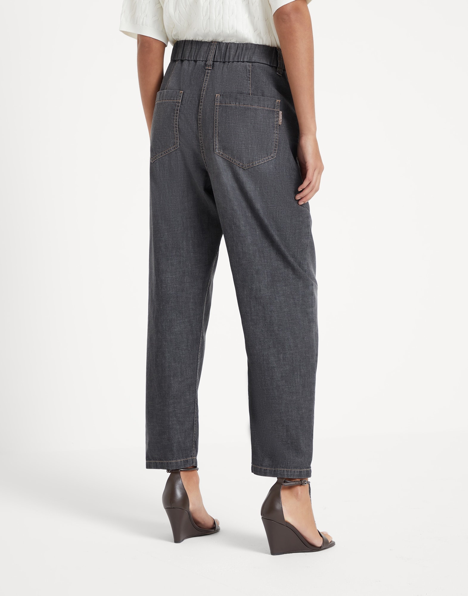 Lightweight denim baggy trousers with shiny tab - 2