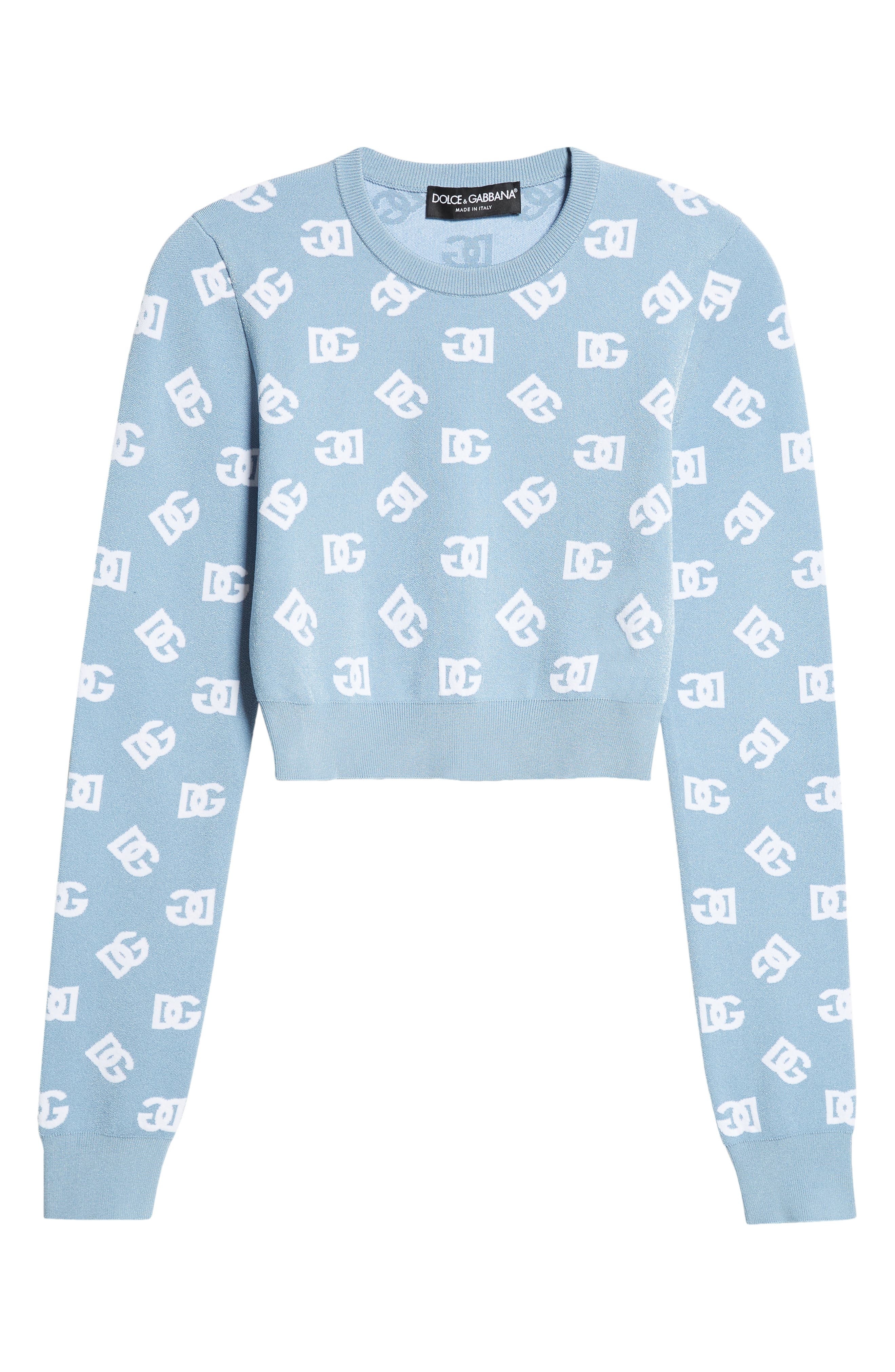 Dolce&Gabbana Logo Jacquard Crop Crewneck Sweater in B0143 Celeste Chiaro at Nordstrom - 6