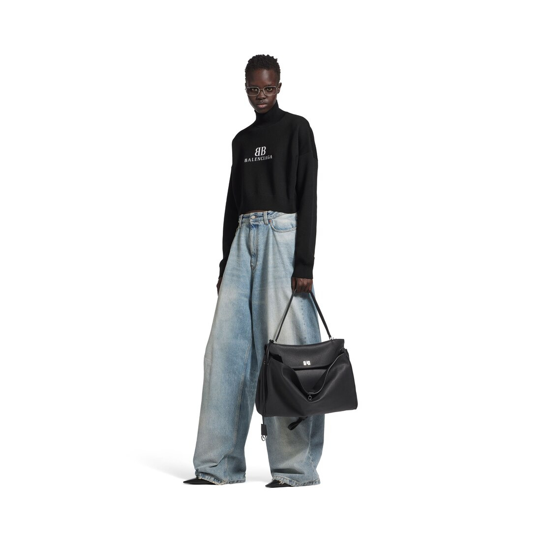 Women's Cropped Highneck in Black/white - 2