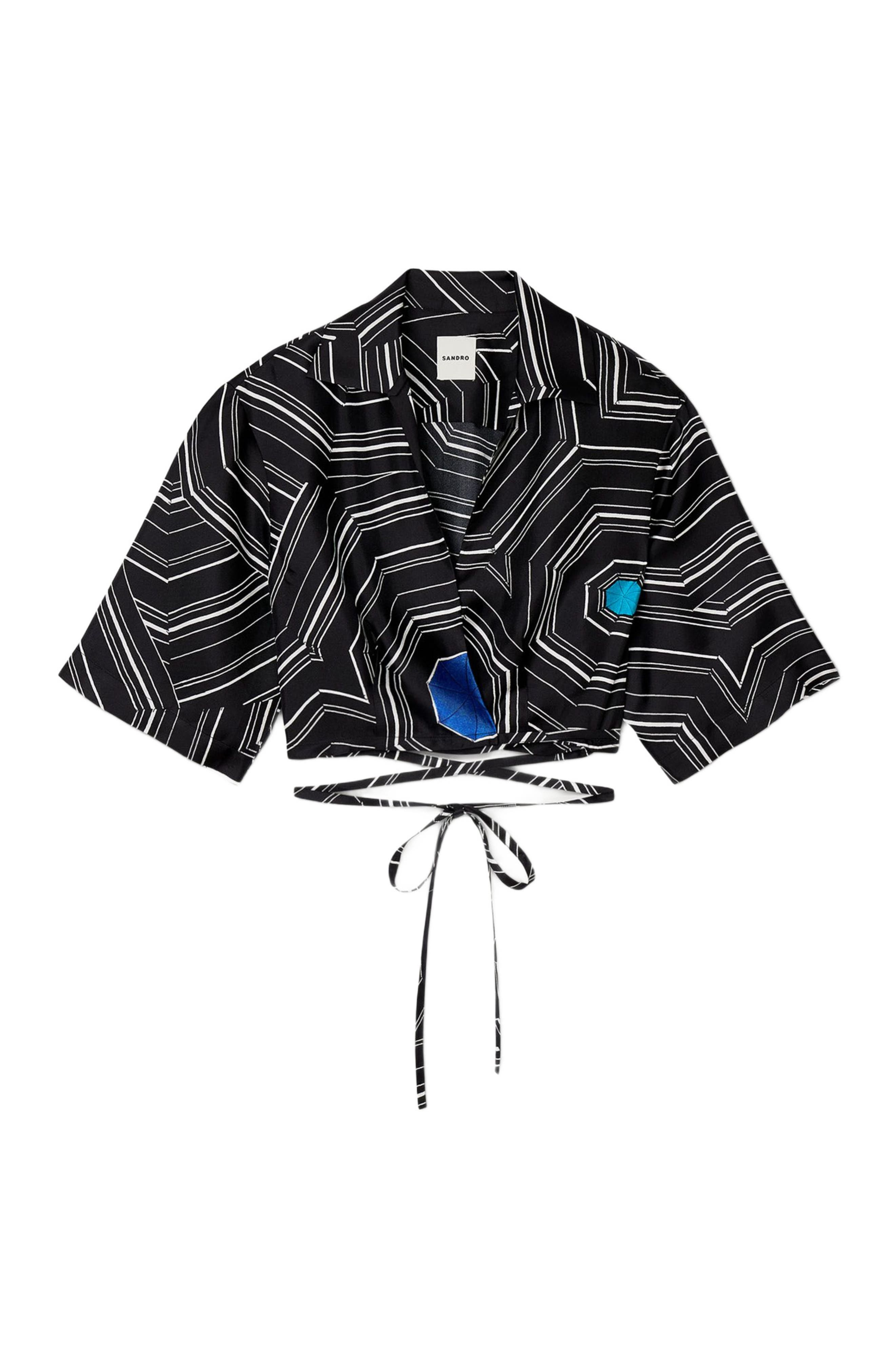 SANDRO Spiral-motif silk shirt in Black at Nordstrom - 5