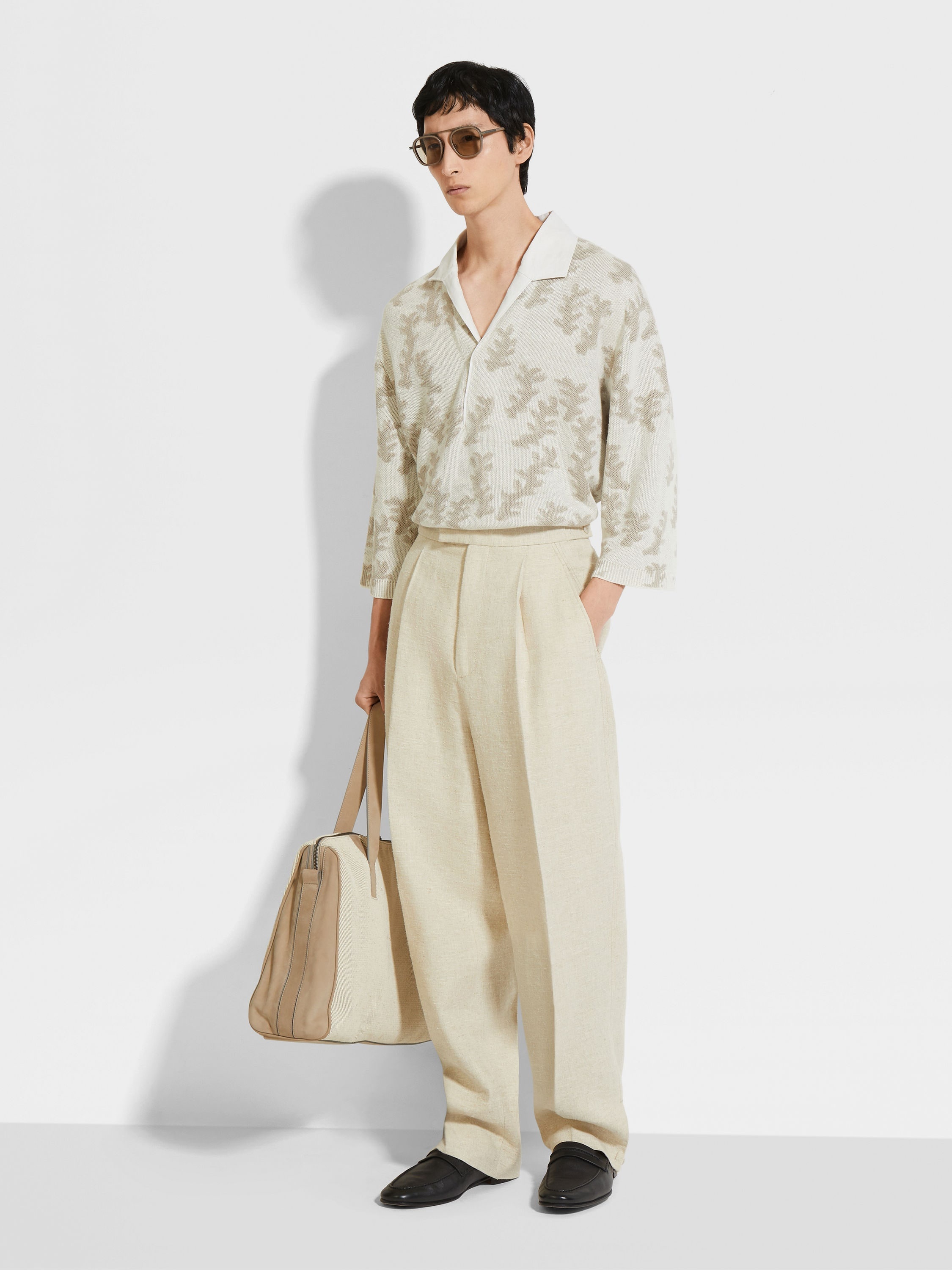 LIGHT BEIGE LINEN AND SILK BLEND PANTS - 3
