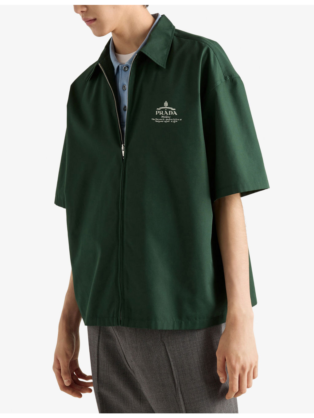 Logo-embroidered zip-up nylon shirt - 3