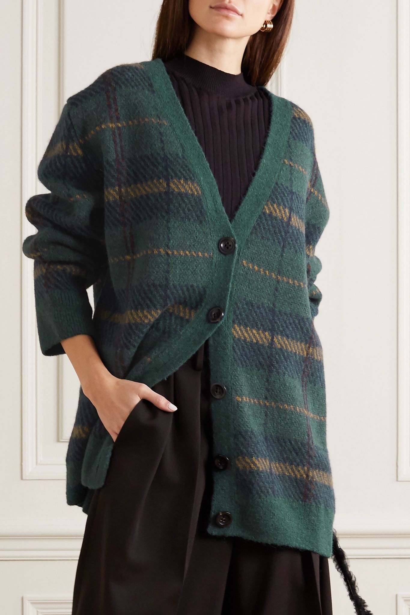 Oversized checked alpaca-blend cardigan - 3