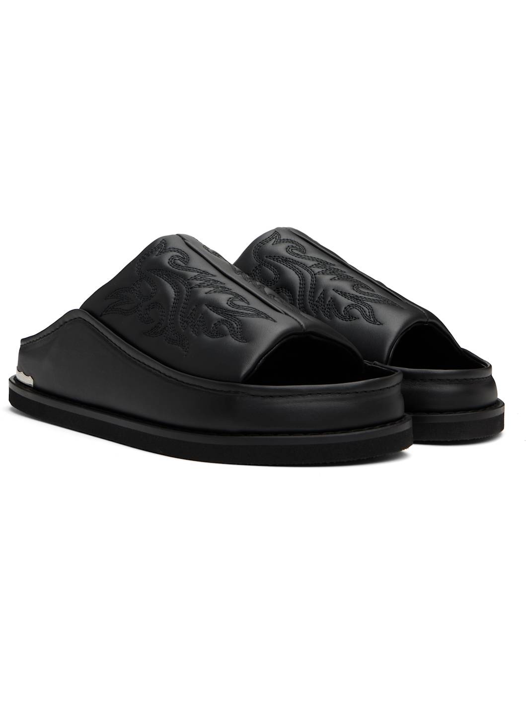Black Embroidered Sandals - 4