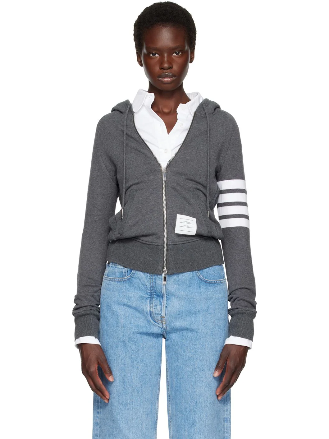 Gray Classic Loopback 4-Bar Zip Hoodie - 1