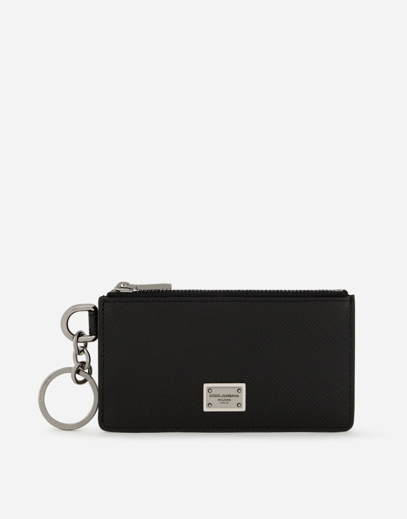 Calfskin card holder with ring and logo tag 1