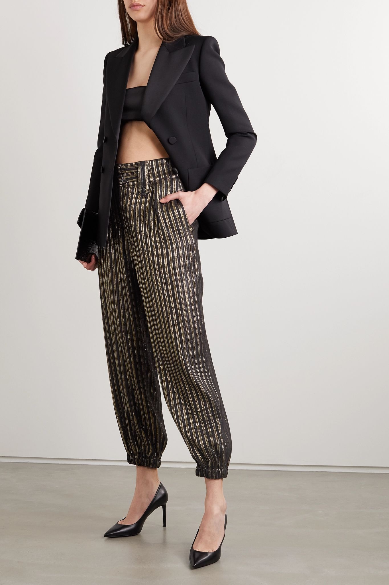 Metallic striped woven tapered pants - 2