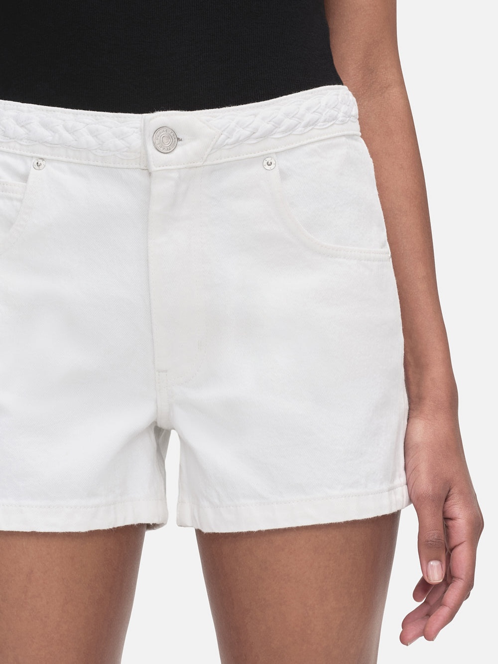 Braided Waistband Short in White - 5