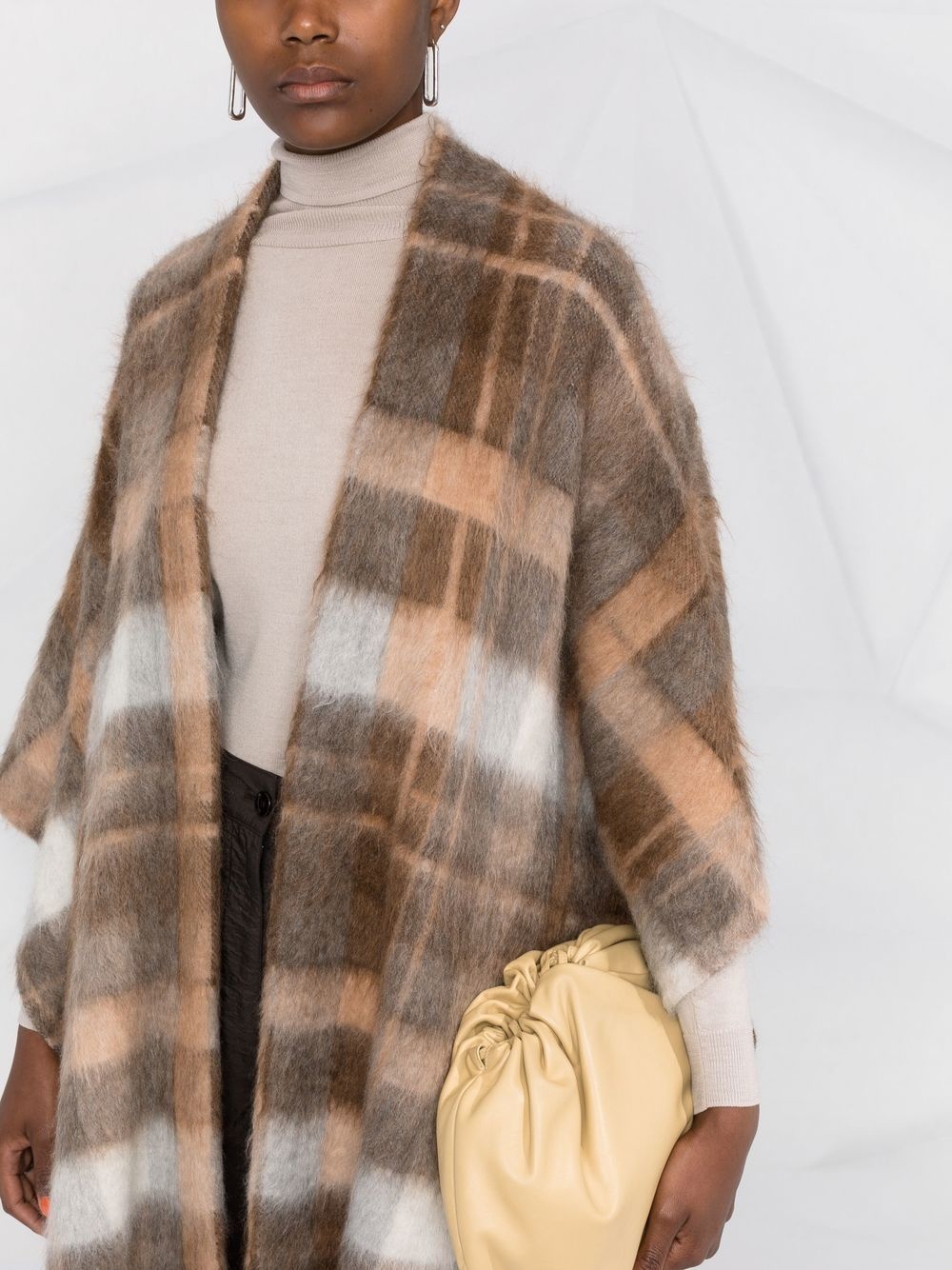 check-print frayed-edge cape - 5