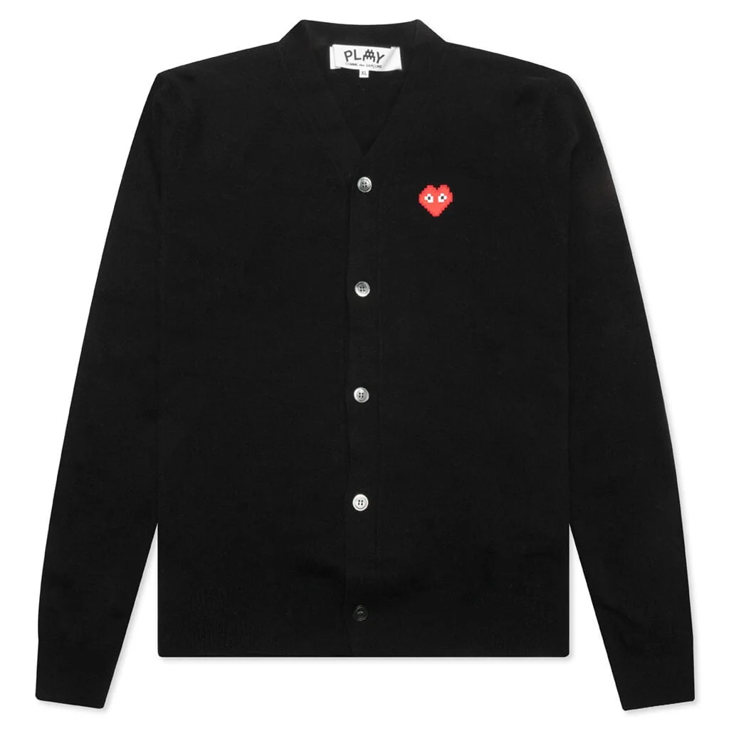 COMME DES GARCONS PLAY X THE ARTIST INVADER CARDIGAN - BLACK - 1