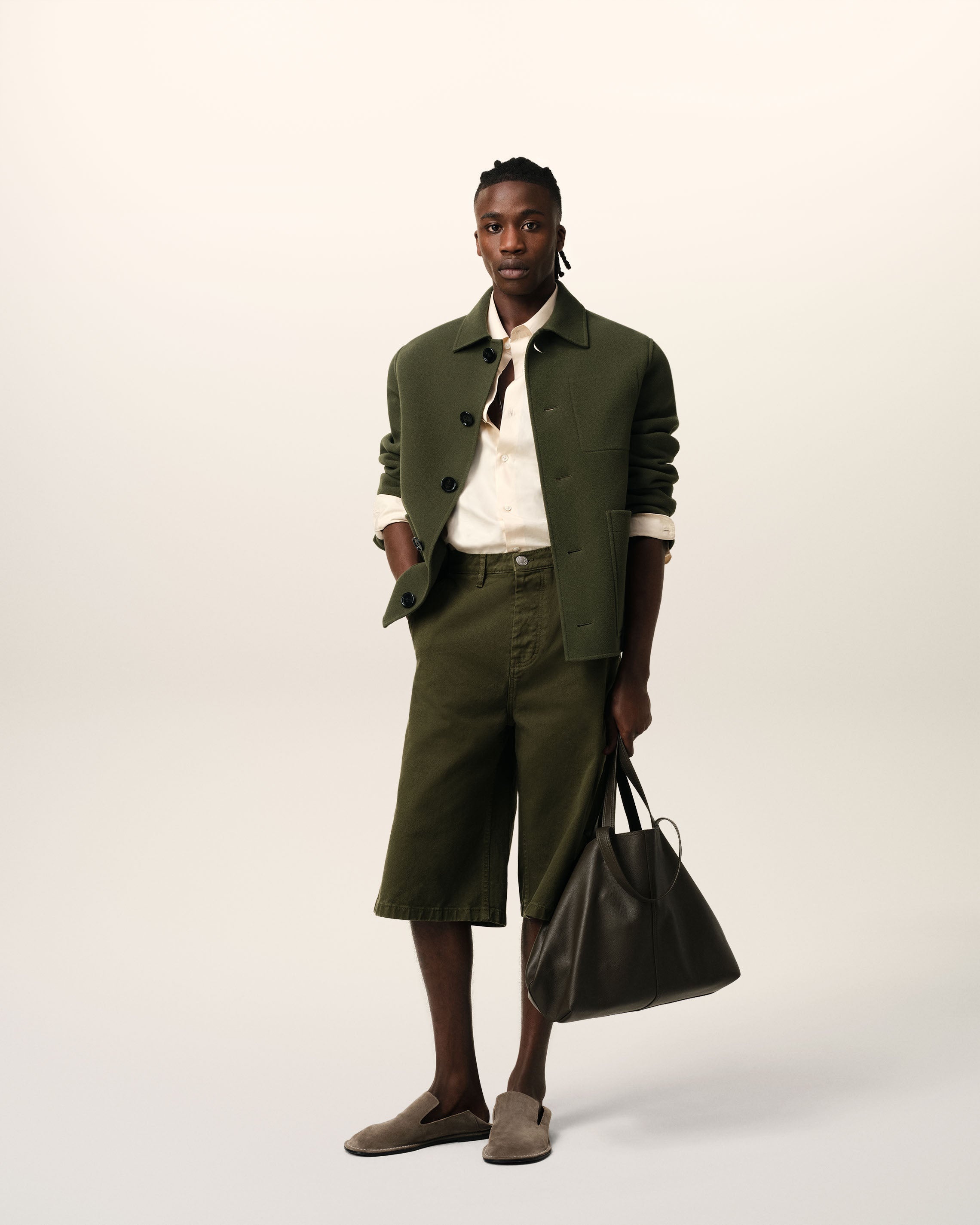 GREEN WOOL KNIT BOXY BUTTONED JACKET - 2