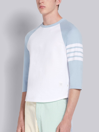 Thom Browne Blue Medium Weight Jersey 3/4 Sleeve 4-Bar Baseball Tee outlook