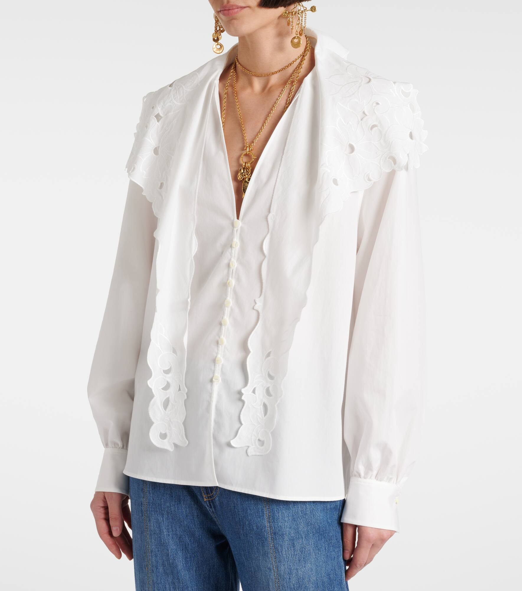Broderie anglaise cotton poplin blouse - 4