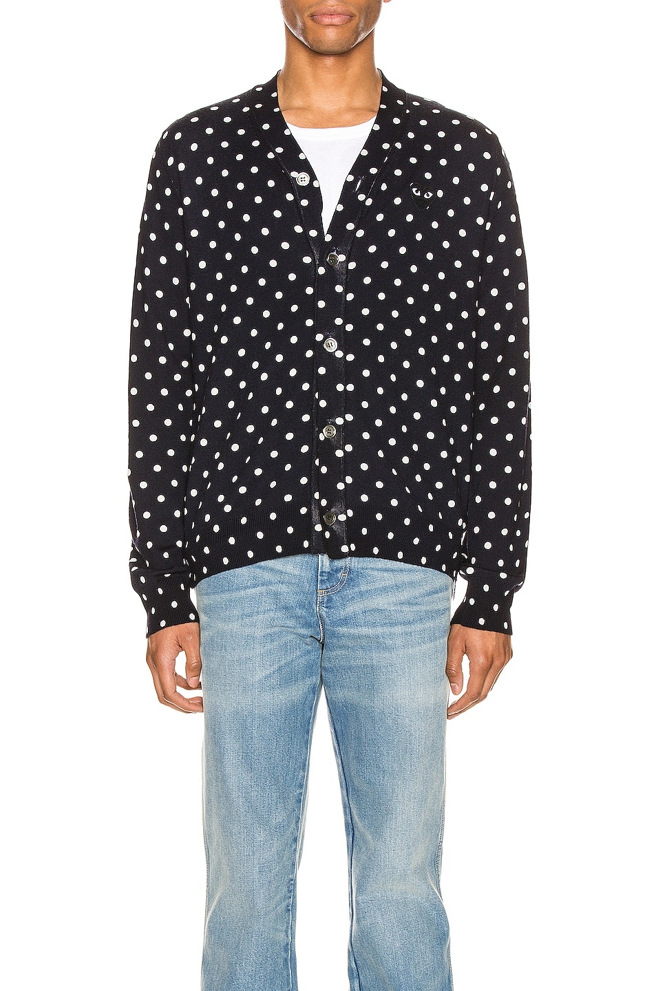 Dot Print Wool Cardigan with Black Emblem - 2