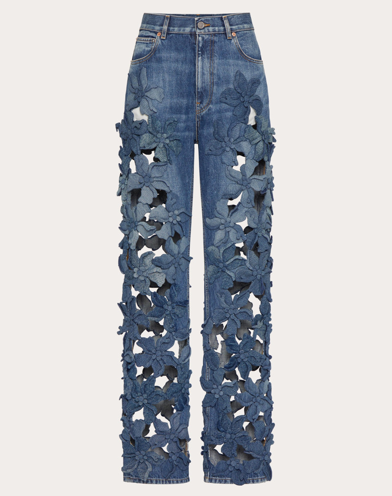 EMBROIDERED MEDIUM BLUE DENIM PANTS 1
