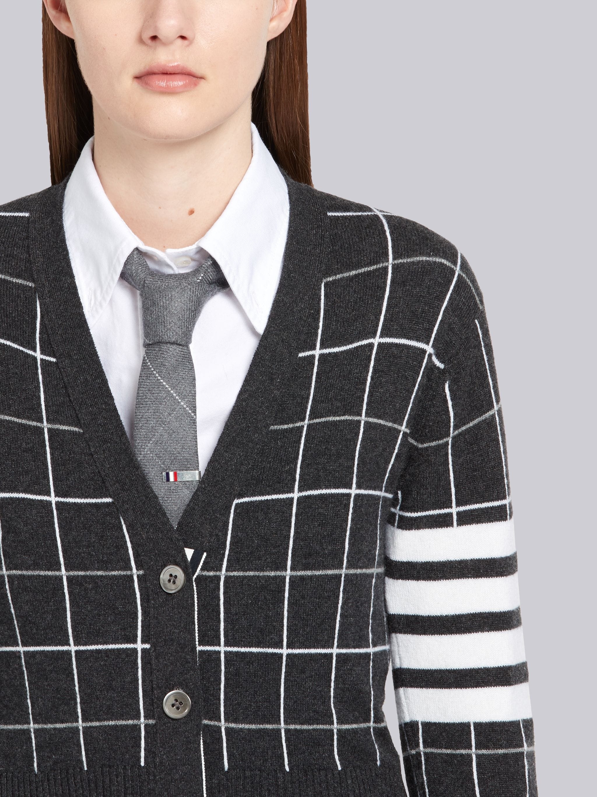 WINDOWPANE CHECK CASHMERE CARDIGAN - 5