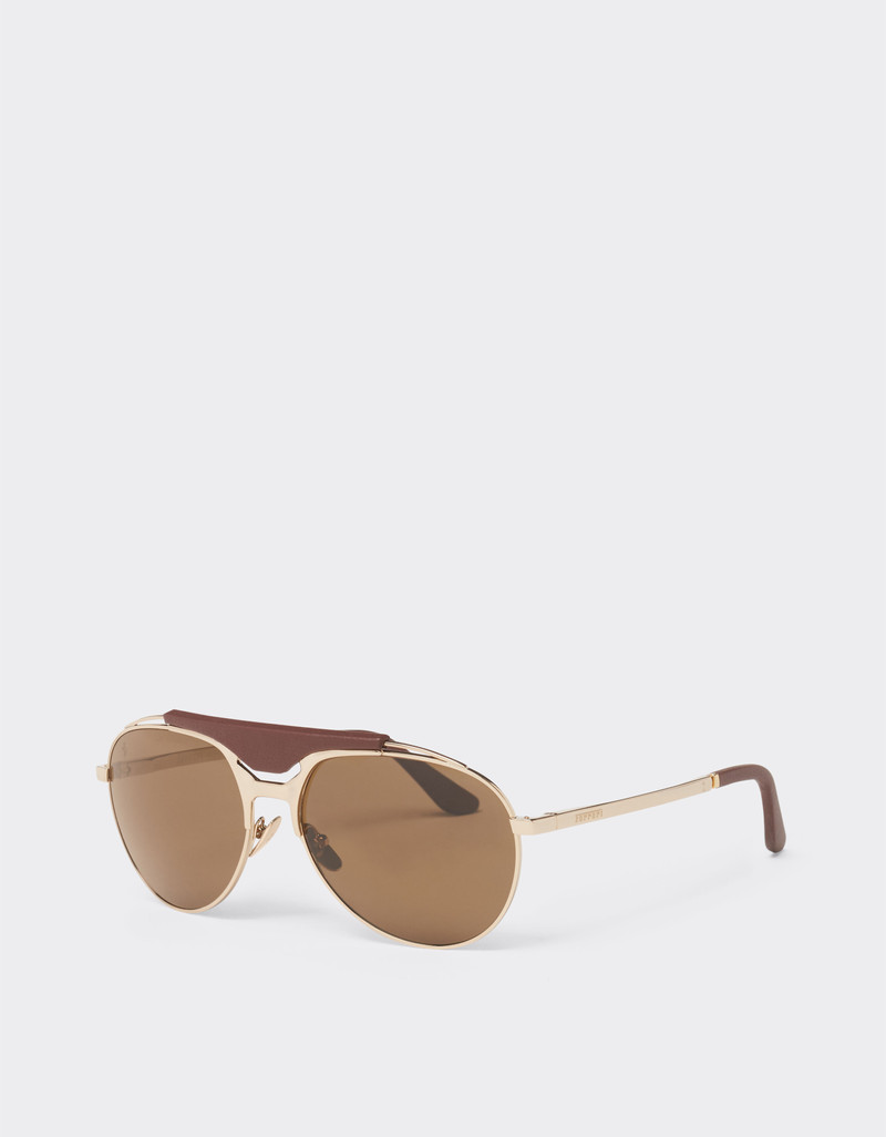 Ferrari sunglasses in gold-tone metal and leather with polarised brown lenses 3