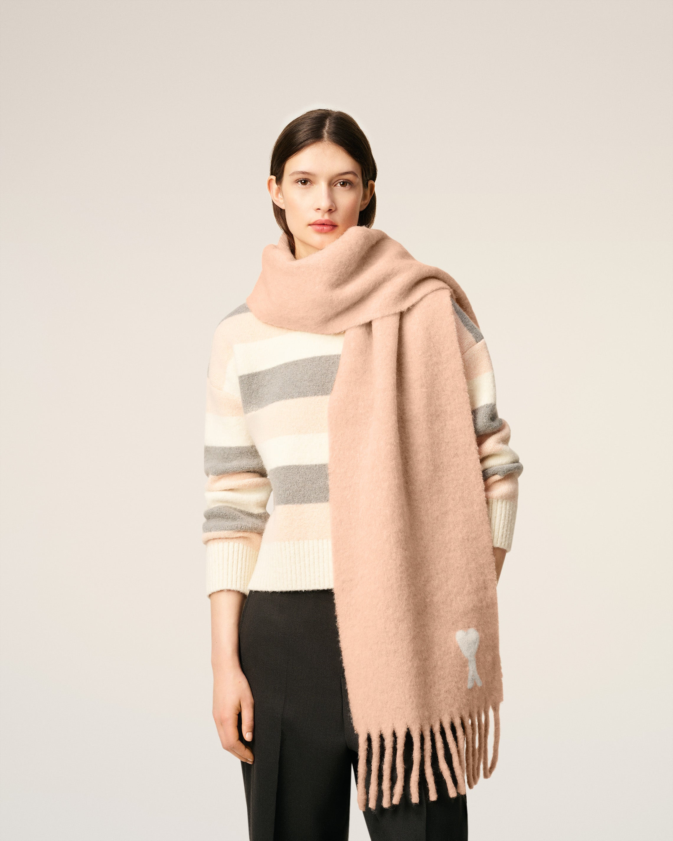 PINK ALPACA OFF WHITE AMI DE COEUR SCARF - 2