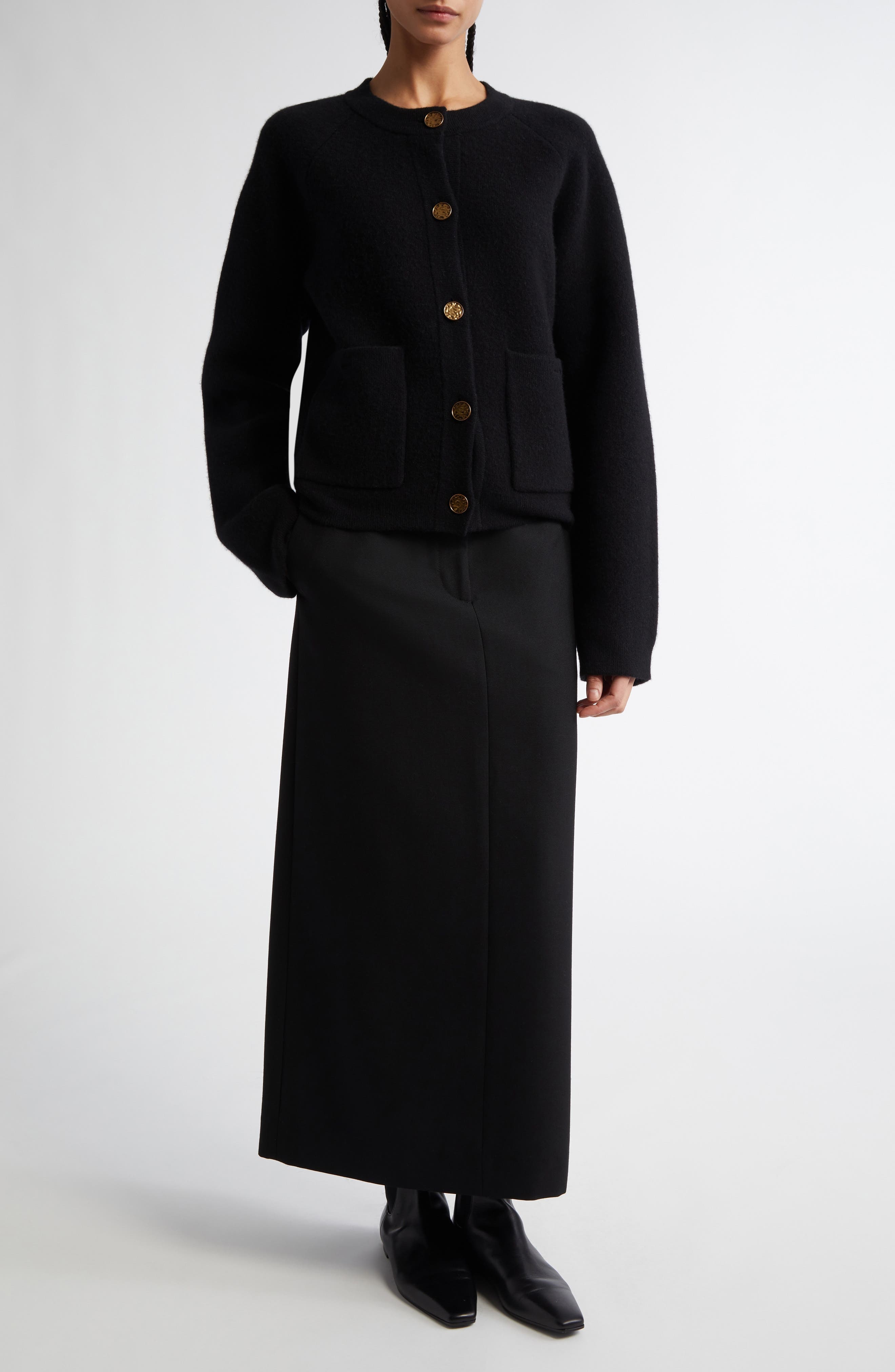 TOTEME Hammered Button Wool & Cashmere Blend Cardigan in Black at Nordstrom - 2
