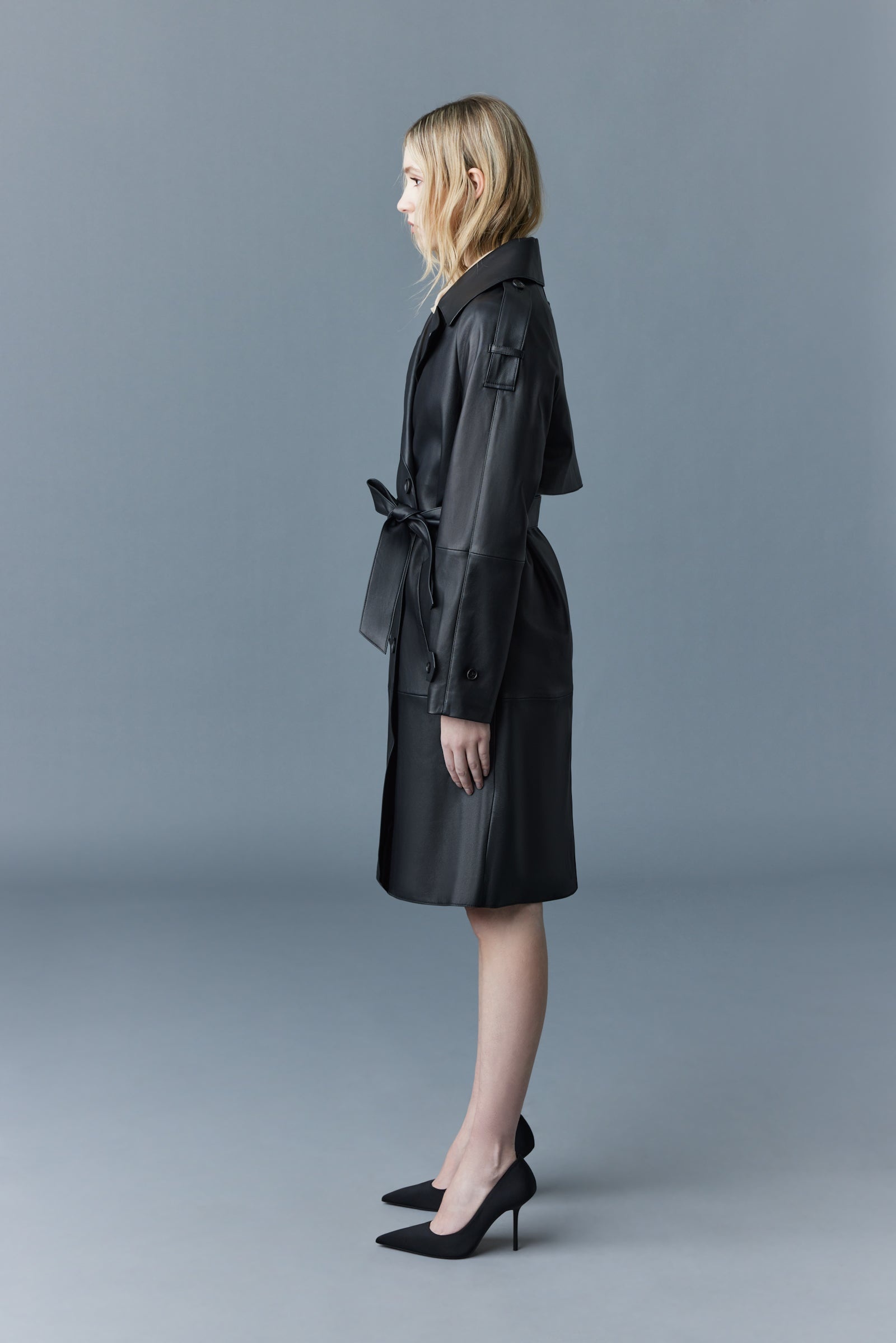 TRISHA Leather trench coat with sash belt - 3