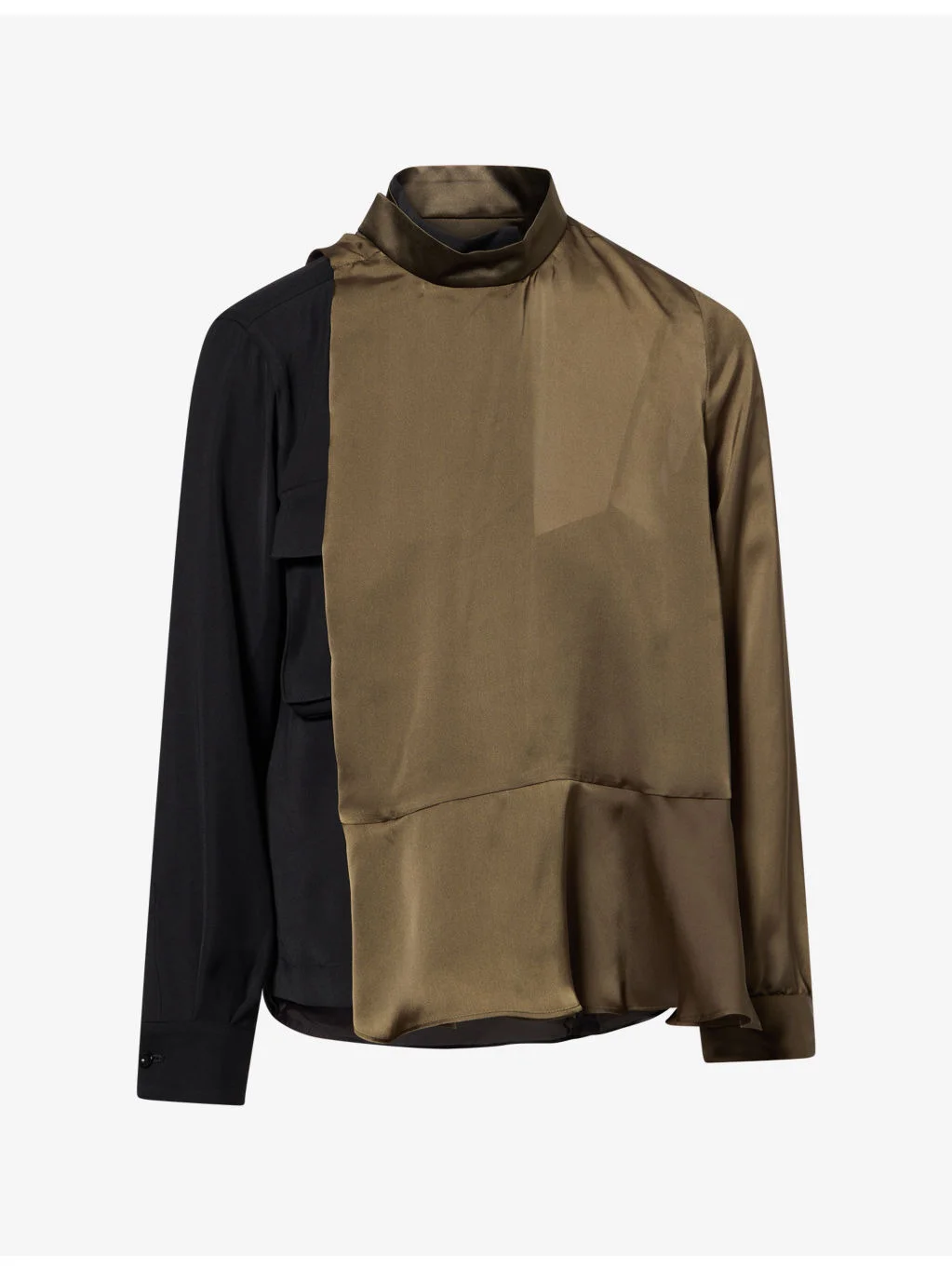 Panelled Stand-Collar Satin Top - 1