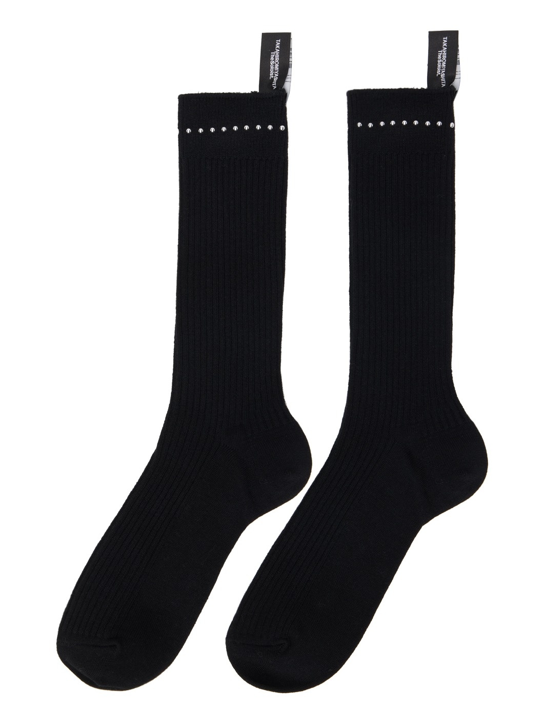 Black Stud Trim Mid Socks - 2