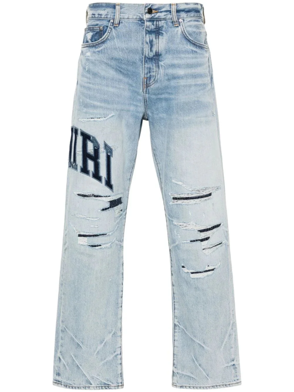 VARSITY LOGO REPAIR MID-RISE STRAIGHT-LEG JEANS - 1